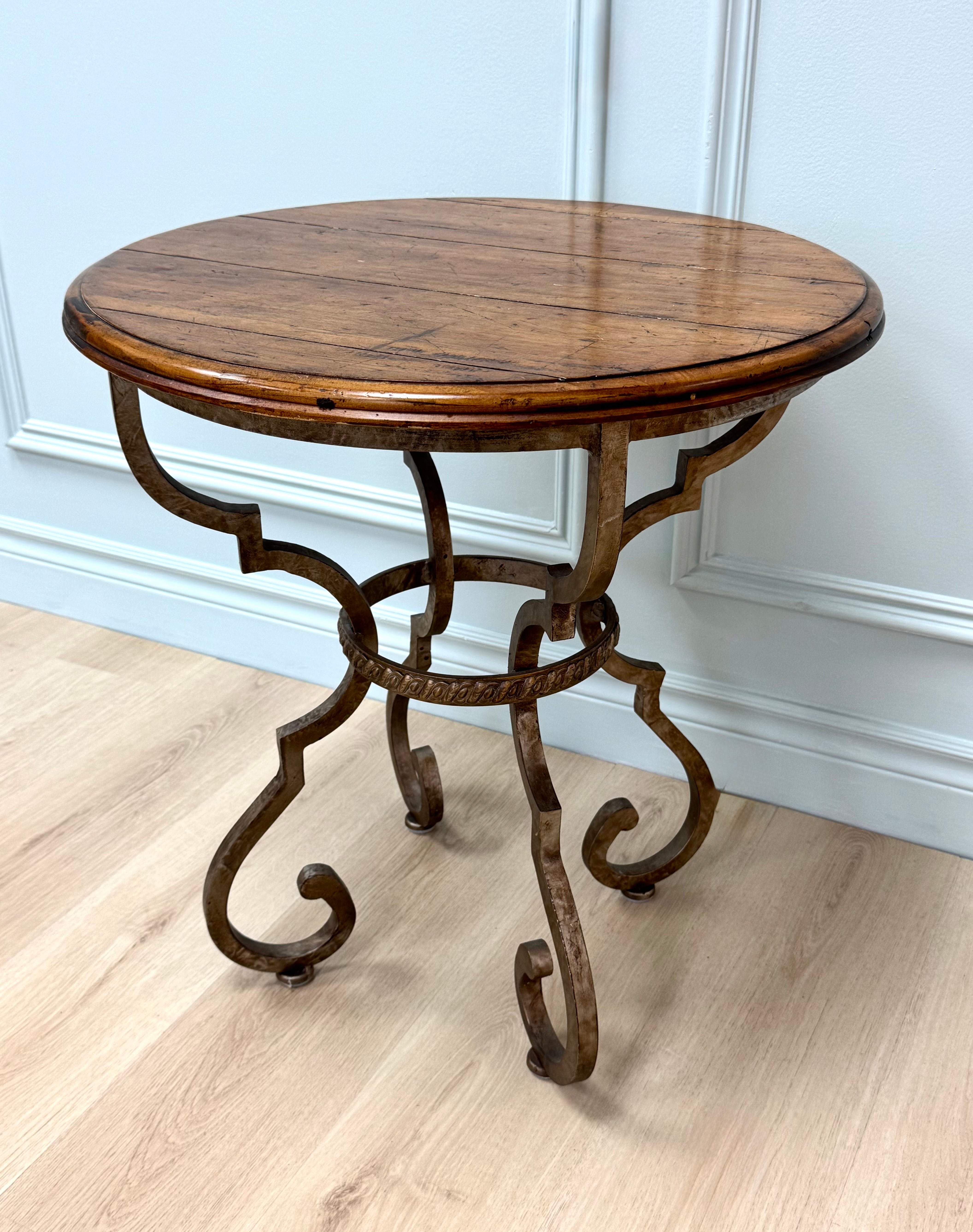 Iron Side Table with Rustic Wood Top