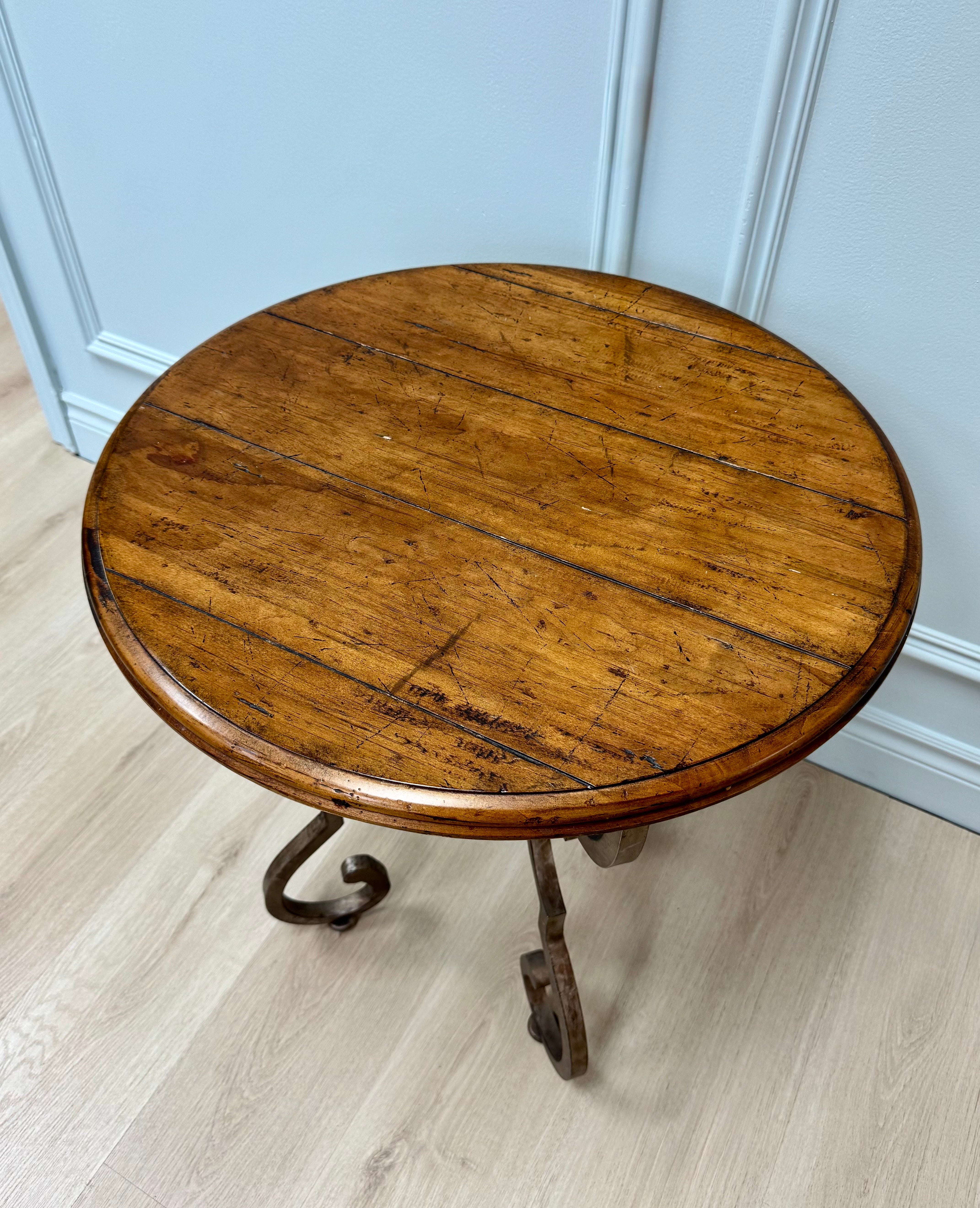 Iron Side Table with Rustic Wood Top