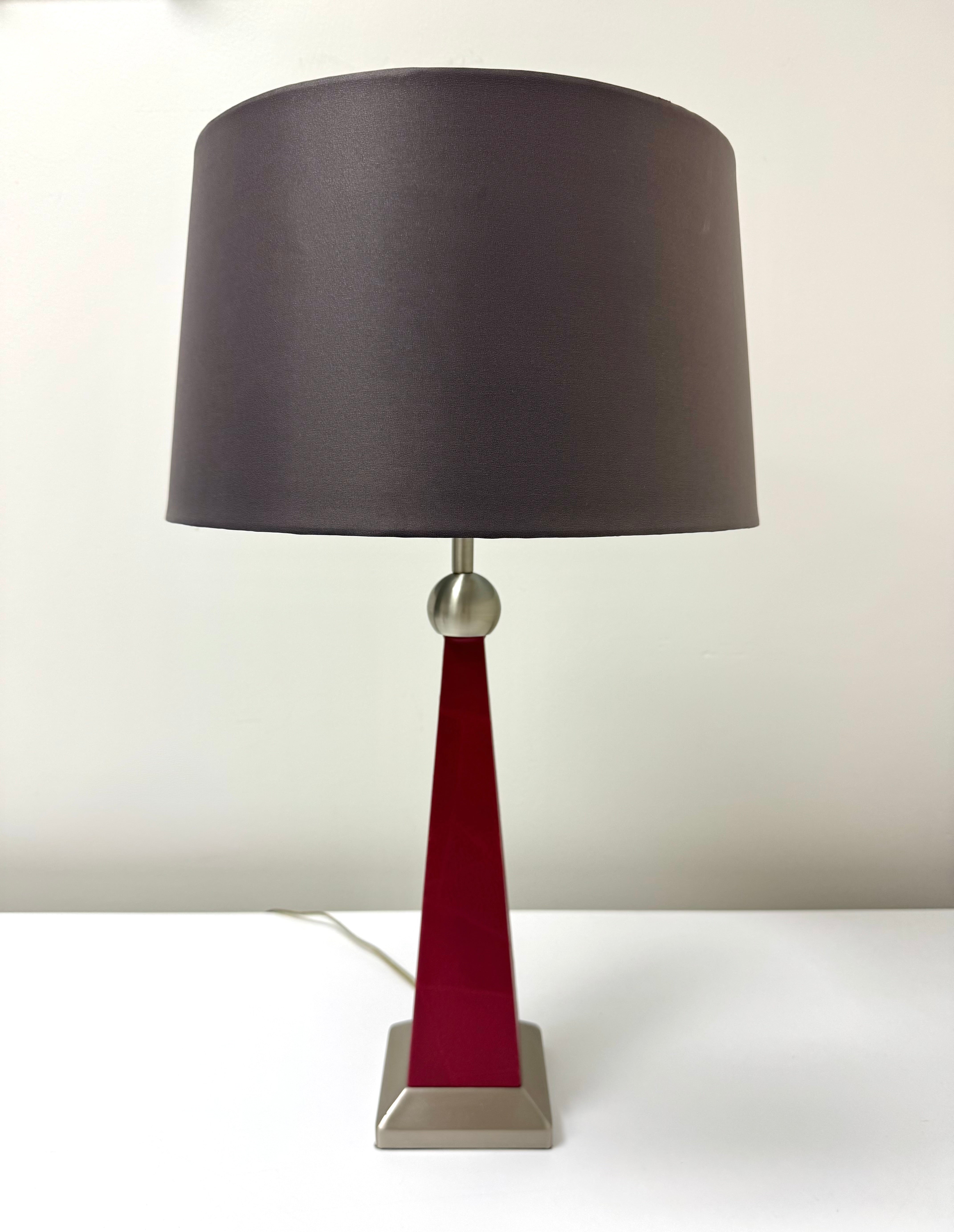 Red Leather Tapered Column Lamp