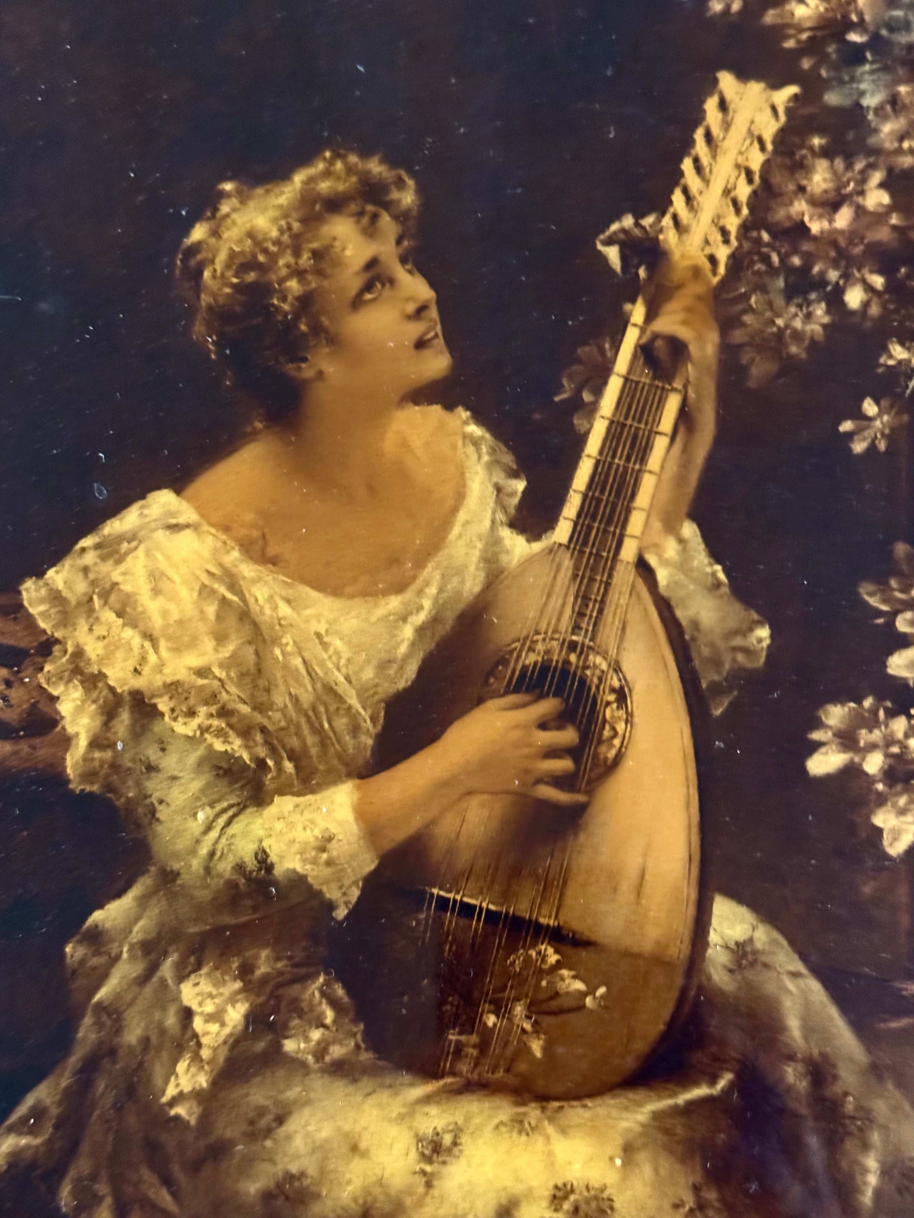 'The Lute Player' Antique Art Print