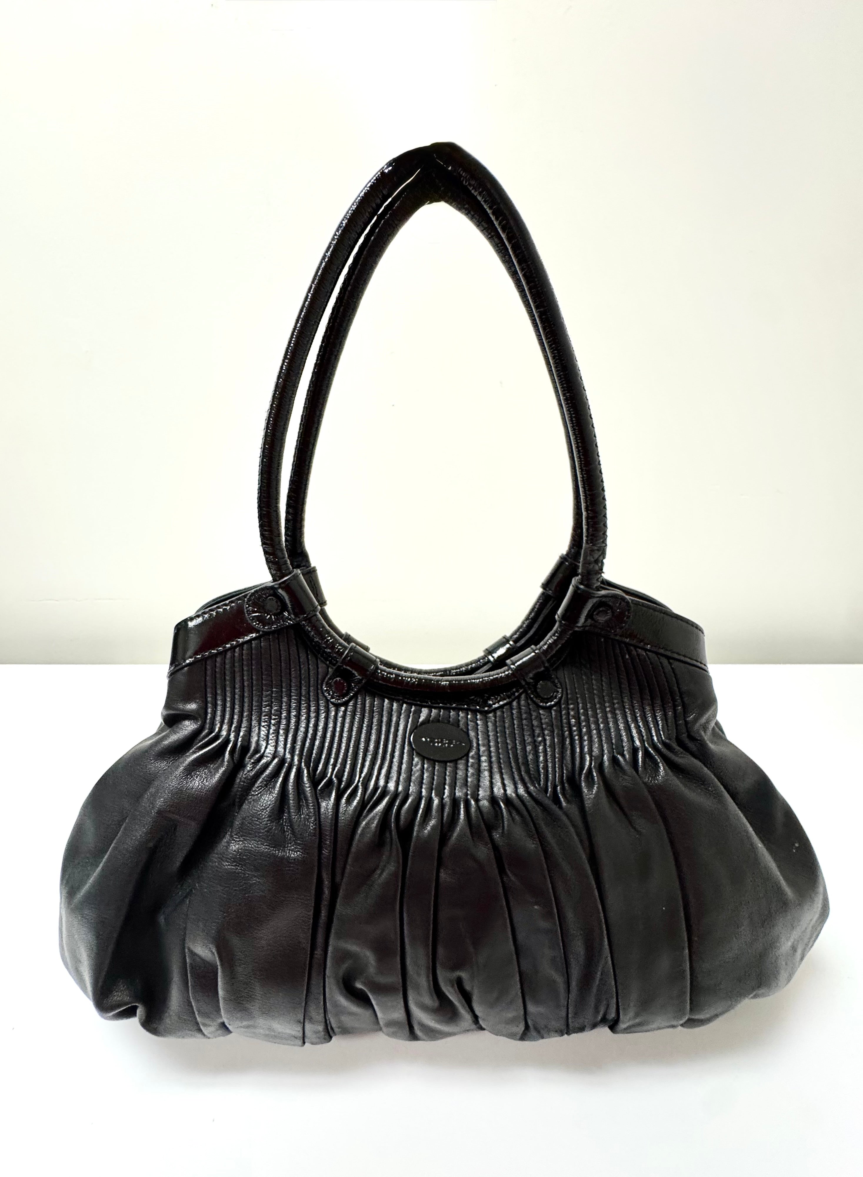 TOSCA BLU Black Ruched Leather Satchel