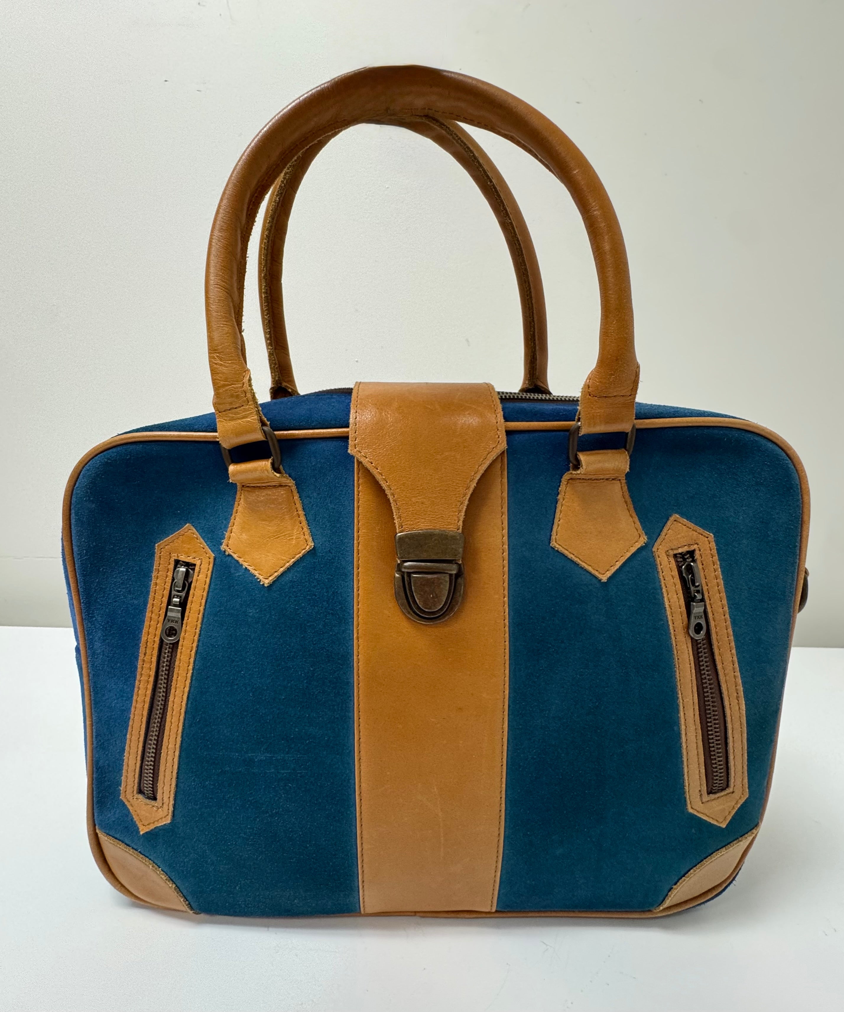 Blue Suede & Tan Leather Carry-on Bag