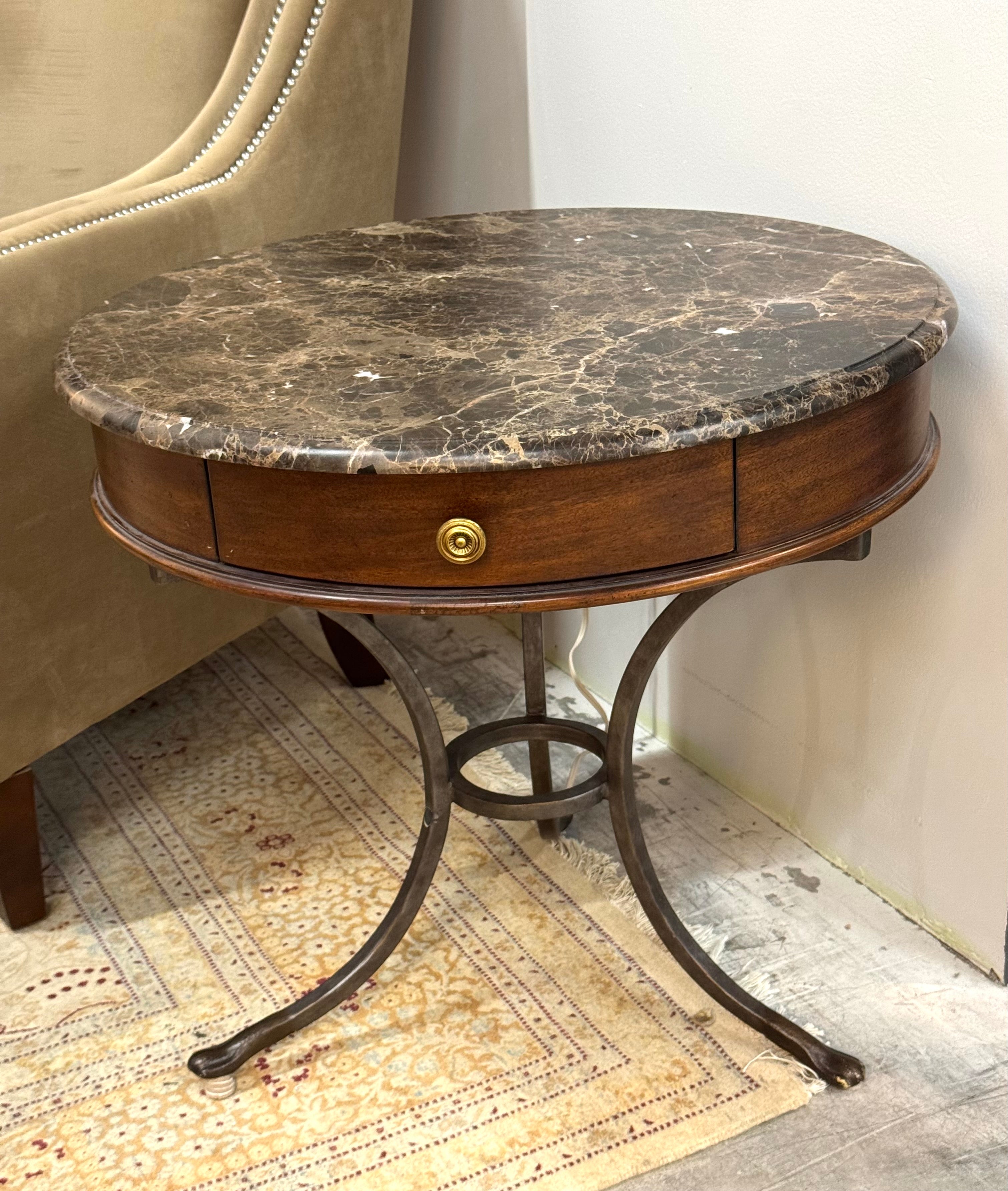 Drum Table with Brown Marble Top
