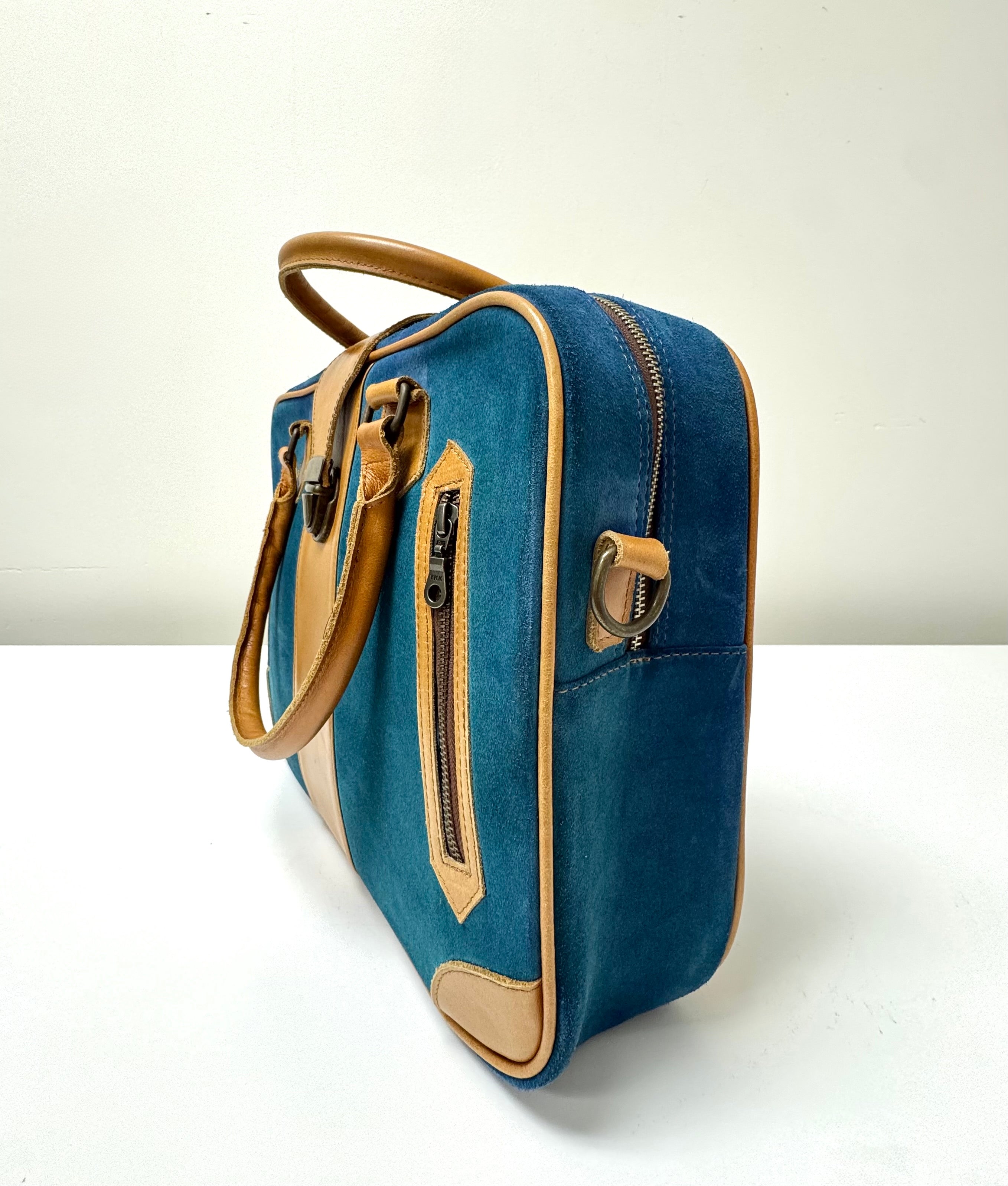 Blue Suede & Tan Leather Carry-on Bag