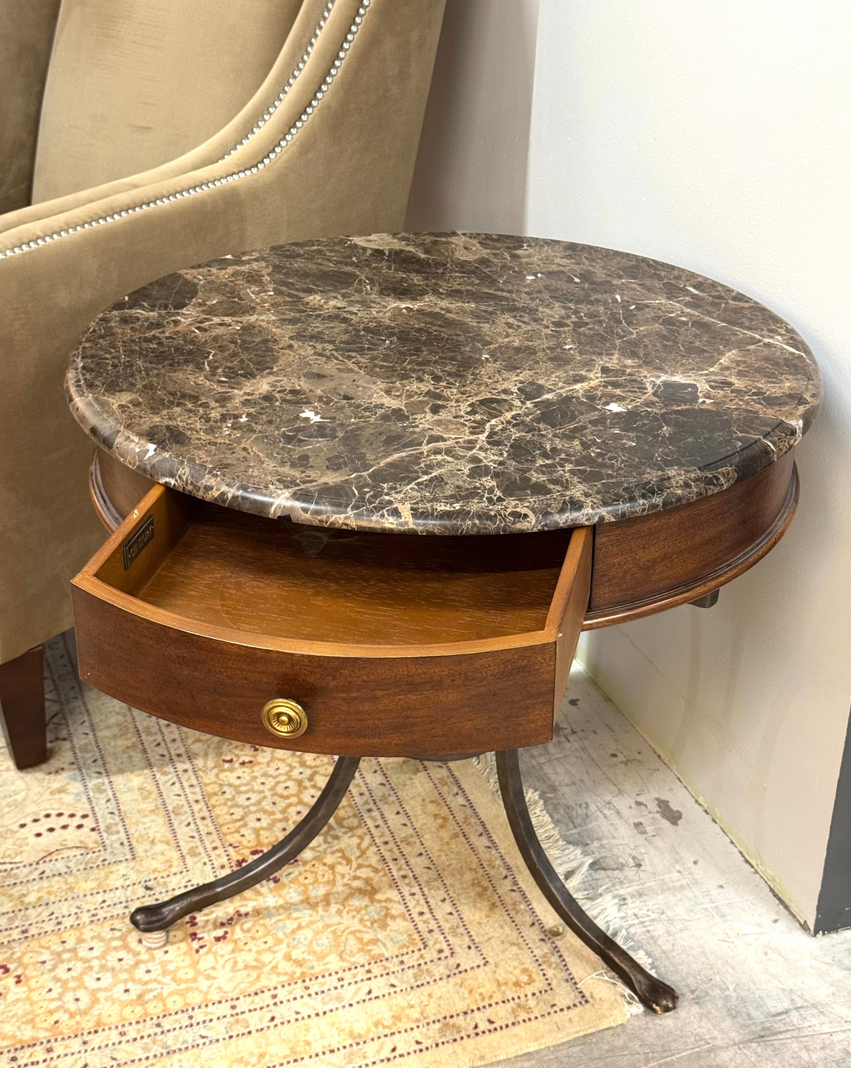 Drum Table with Brown Marble Top