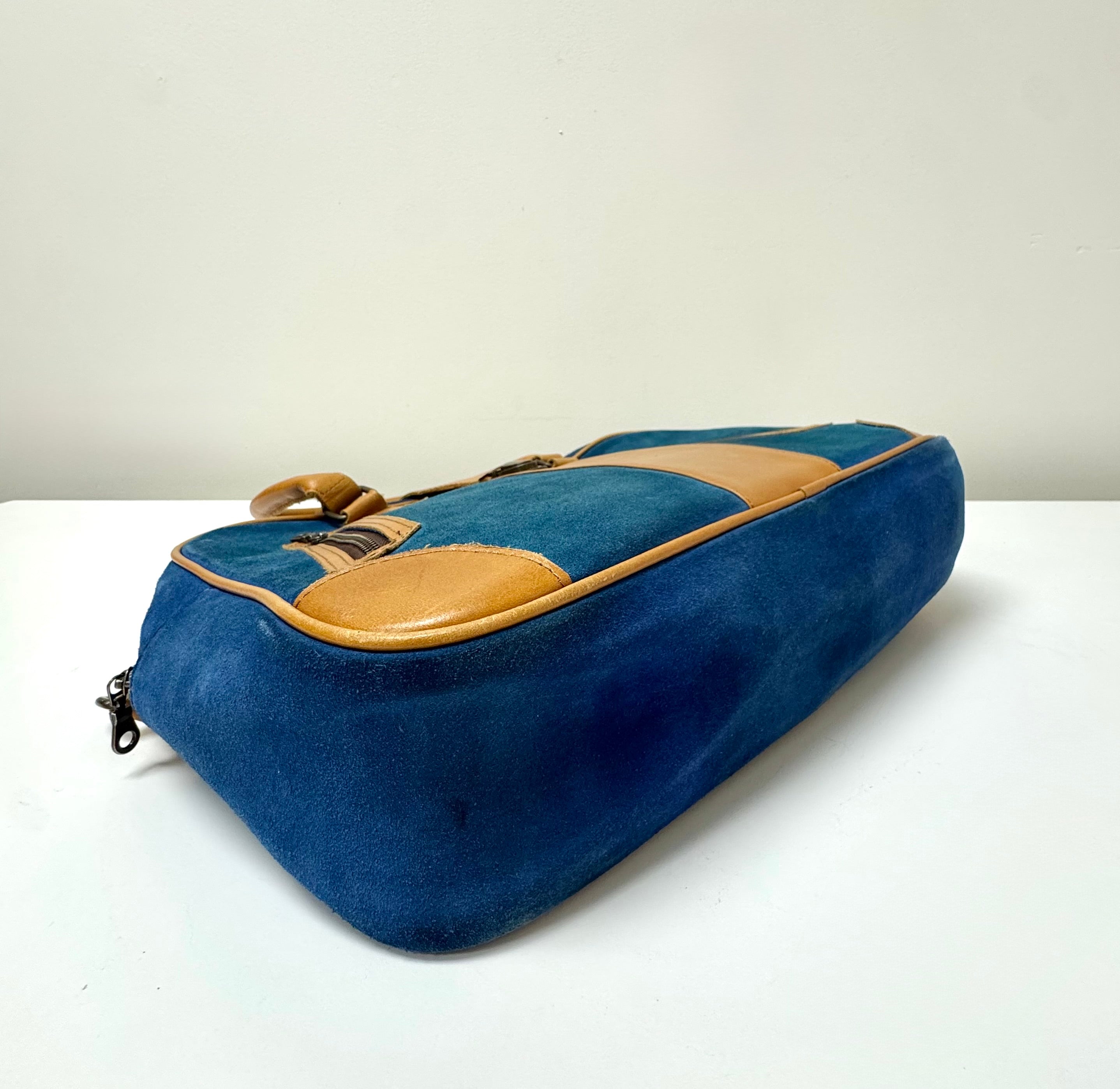 Blue Suede & Tan Leather Carry-on Bag