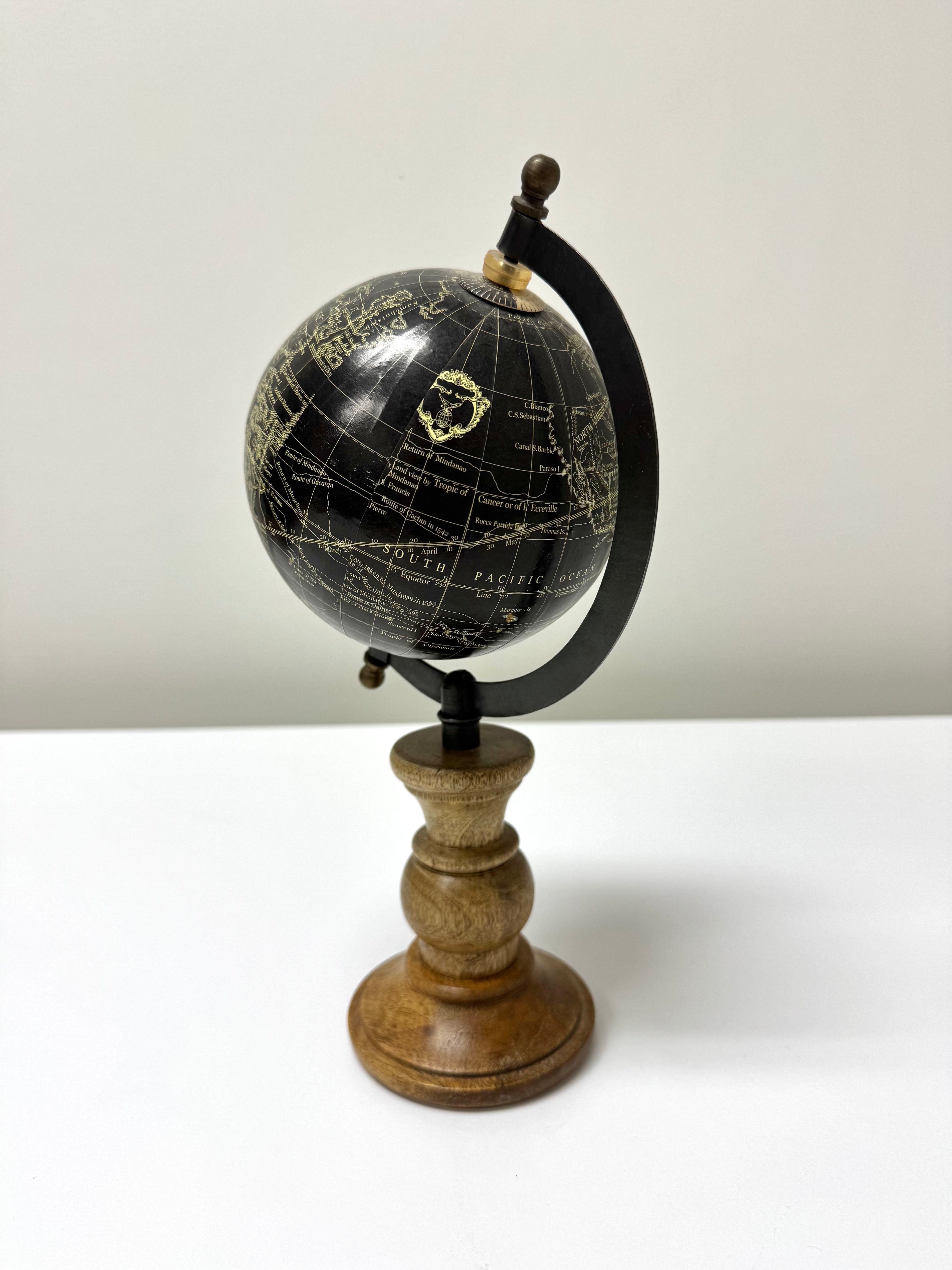 Old World Rotating Black Desk Globe