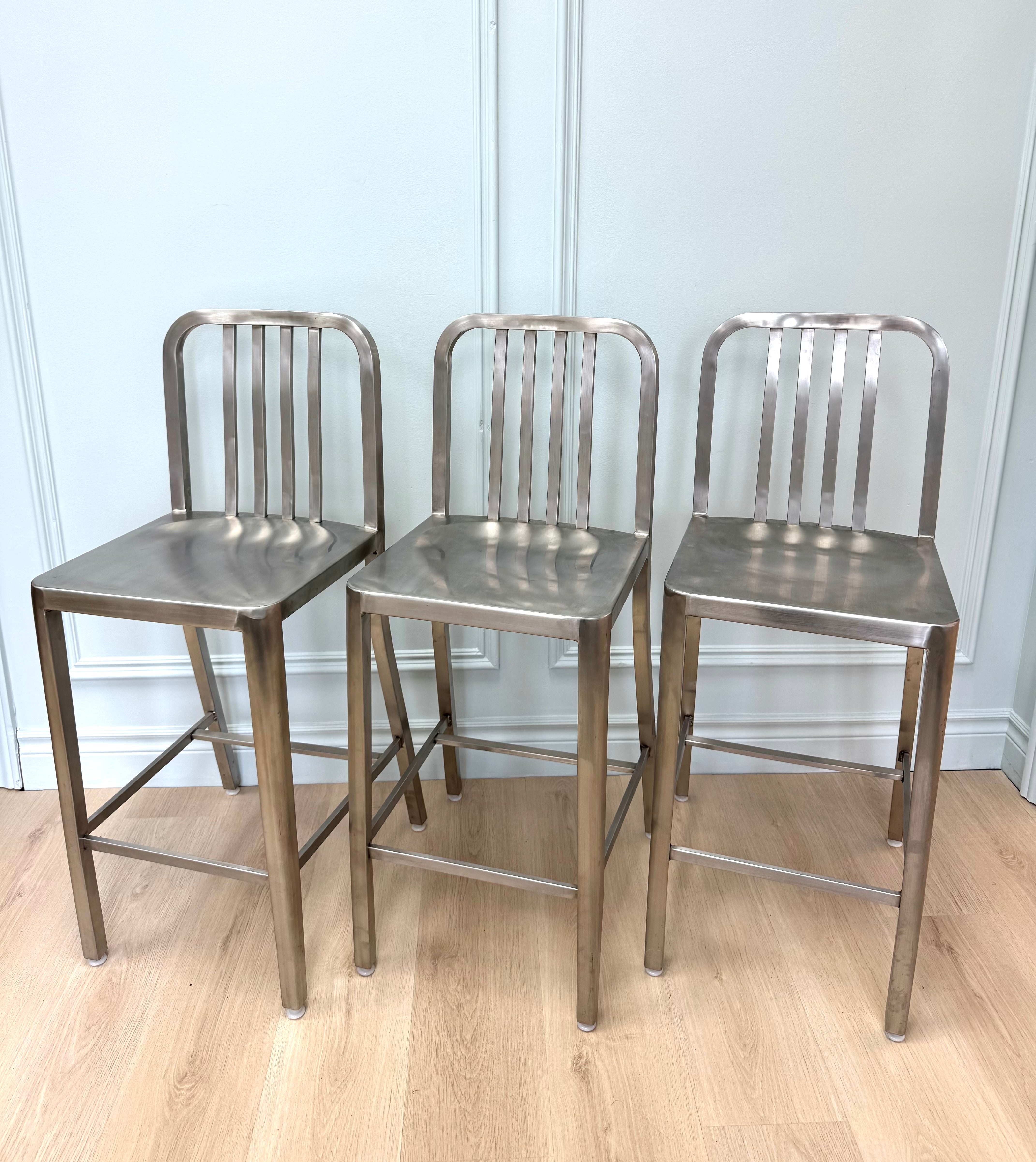 Brushed Aluminum Counter Stools Set of 3