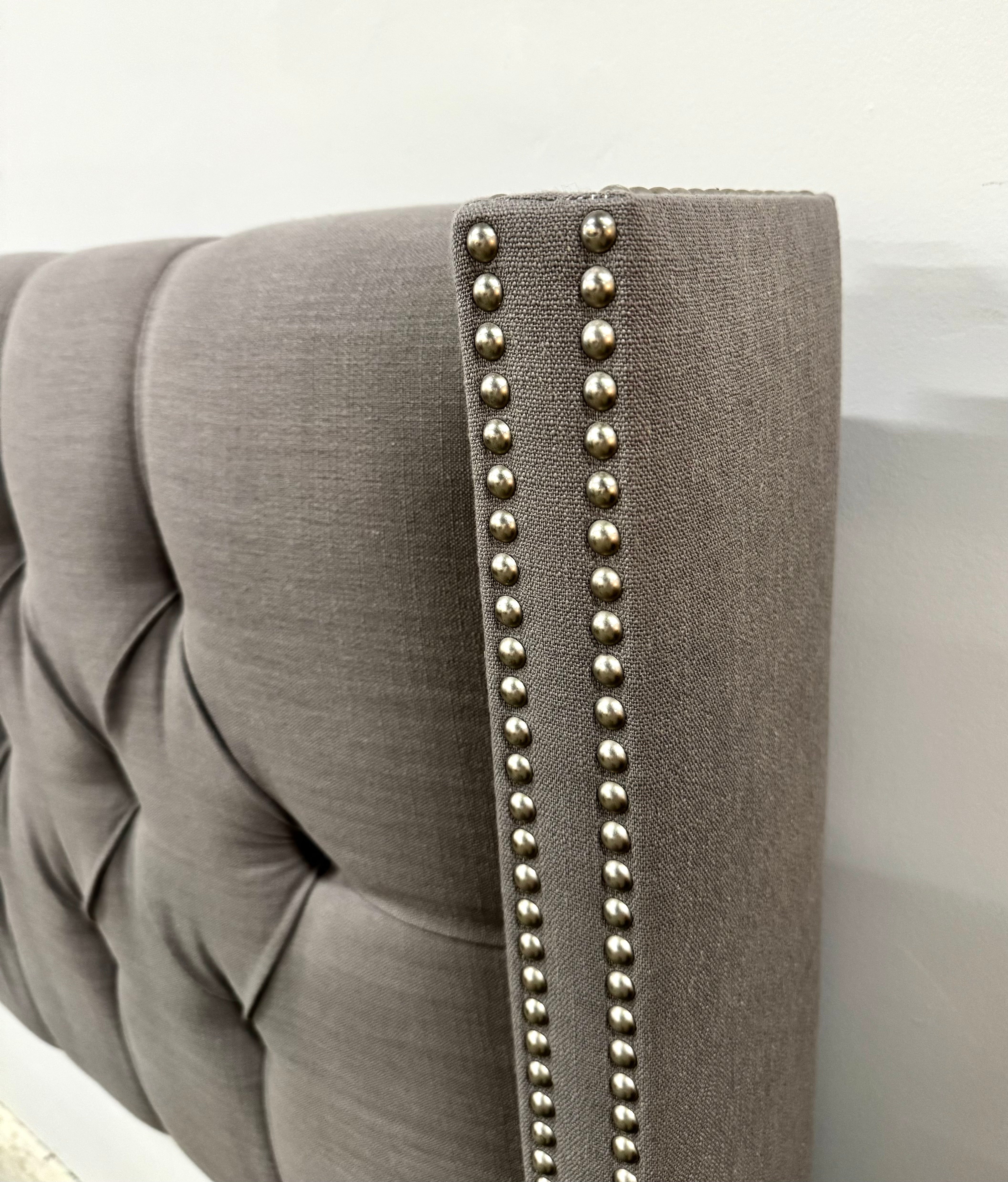 Classic Gray Linen King Wingback Headboard