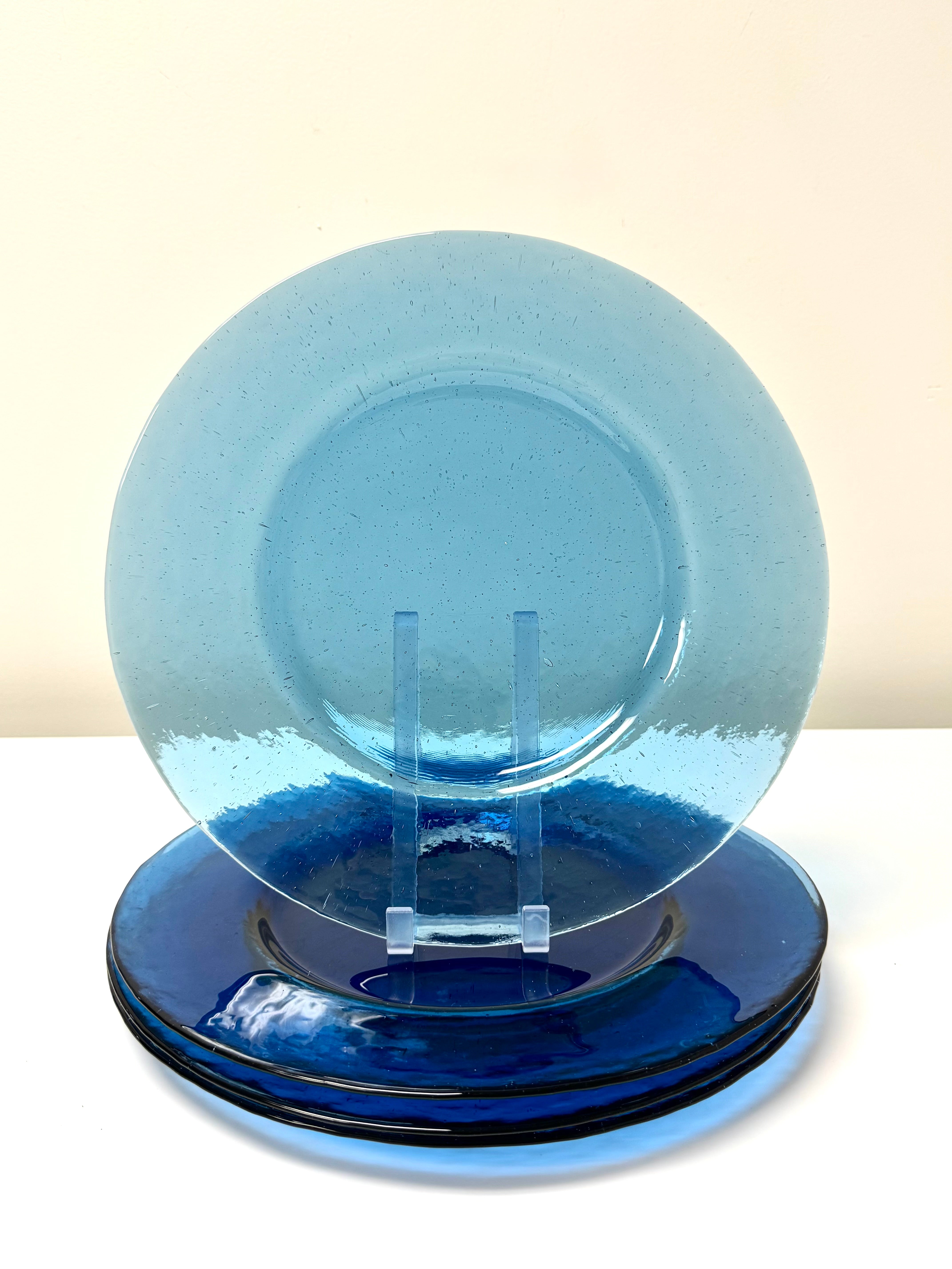 Teal Blue 13-3/4" Glass Plates Set of 4