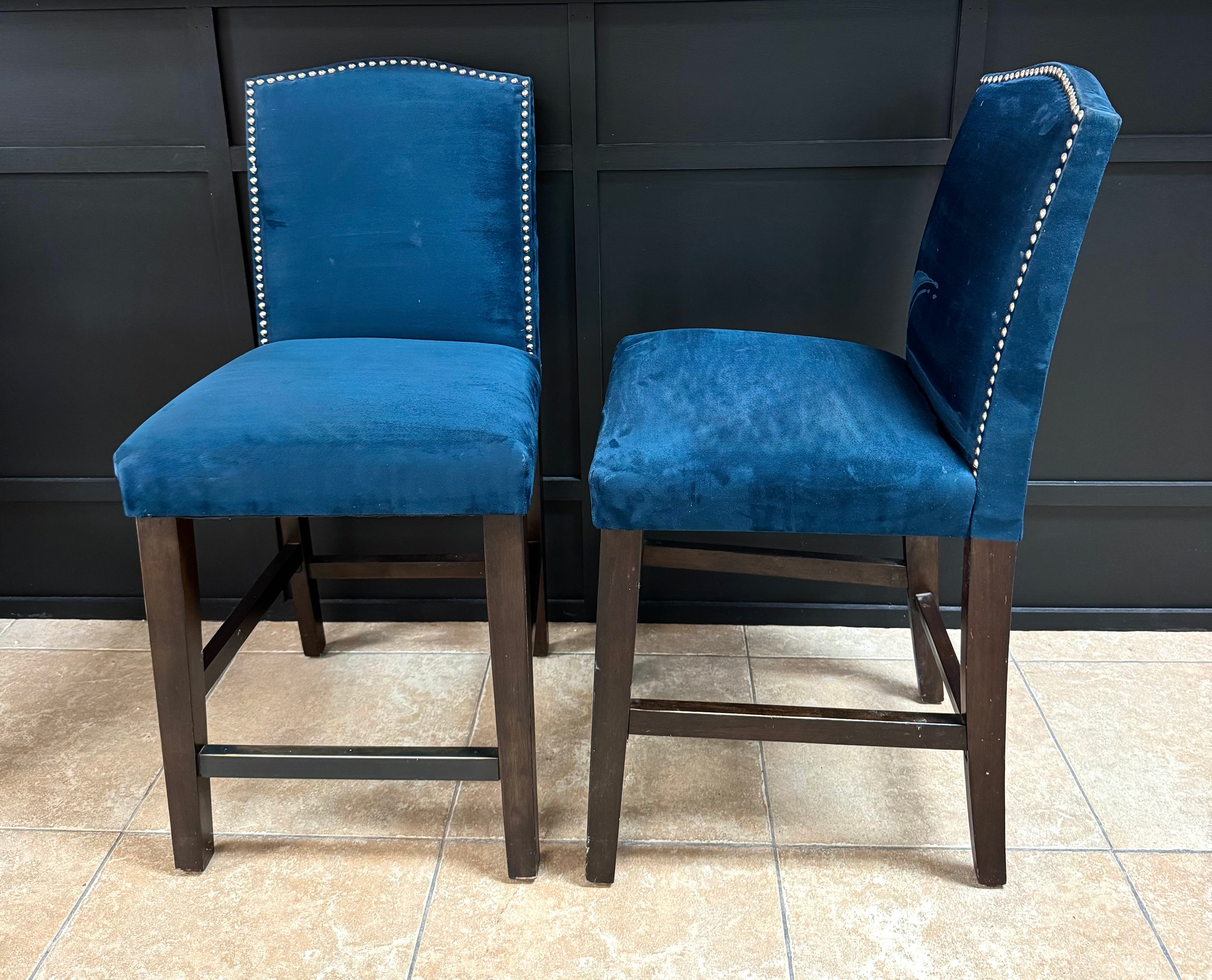 Rich Cobalt Microfibre Counter Stools Set of 2