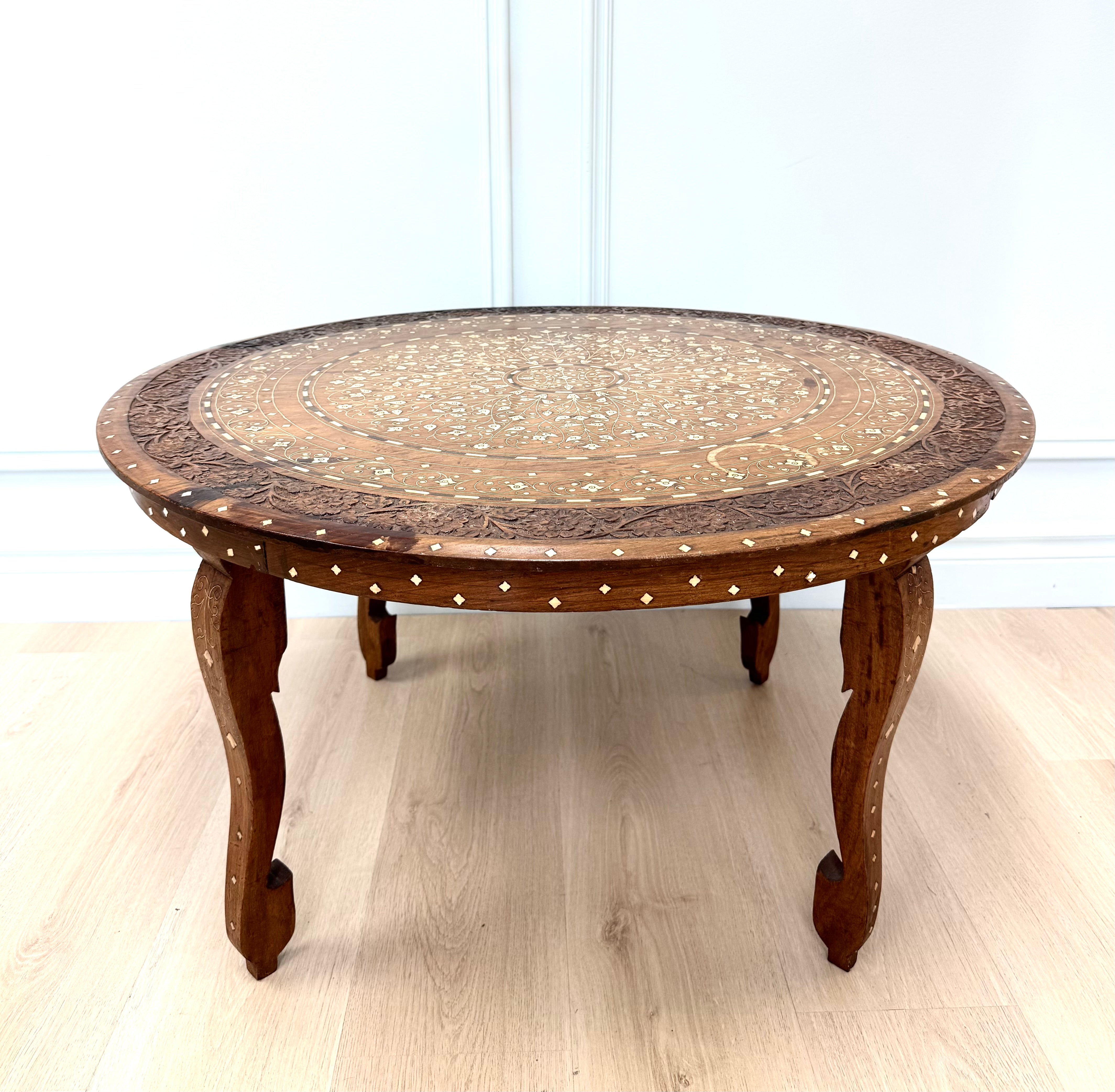 Moroccan Carved Wood Coffee Table