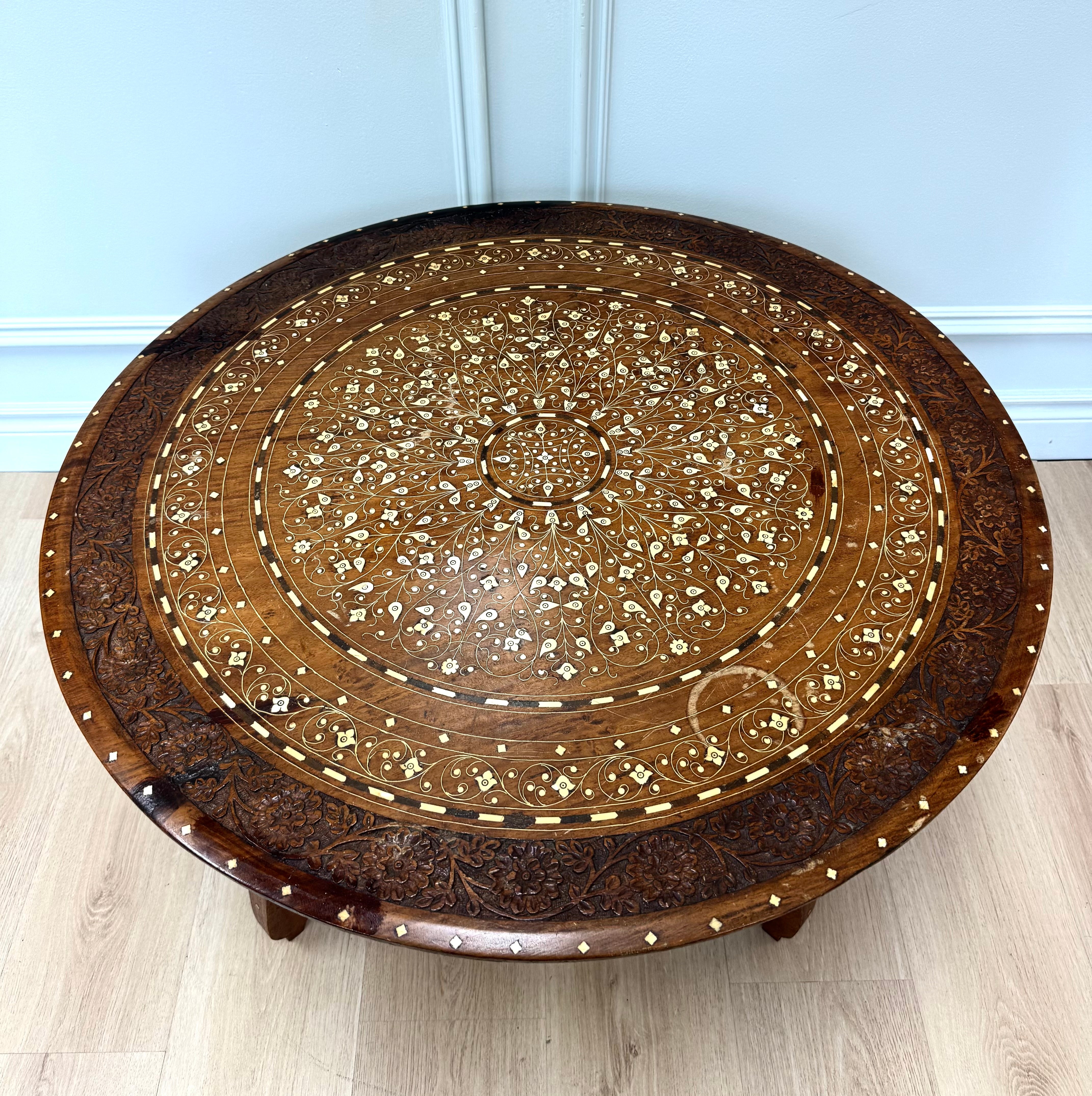 Moroccan Carved Wood Coffee Table