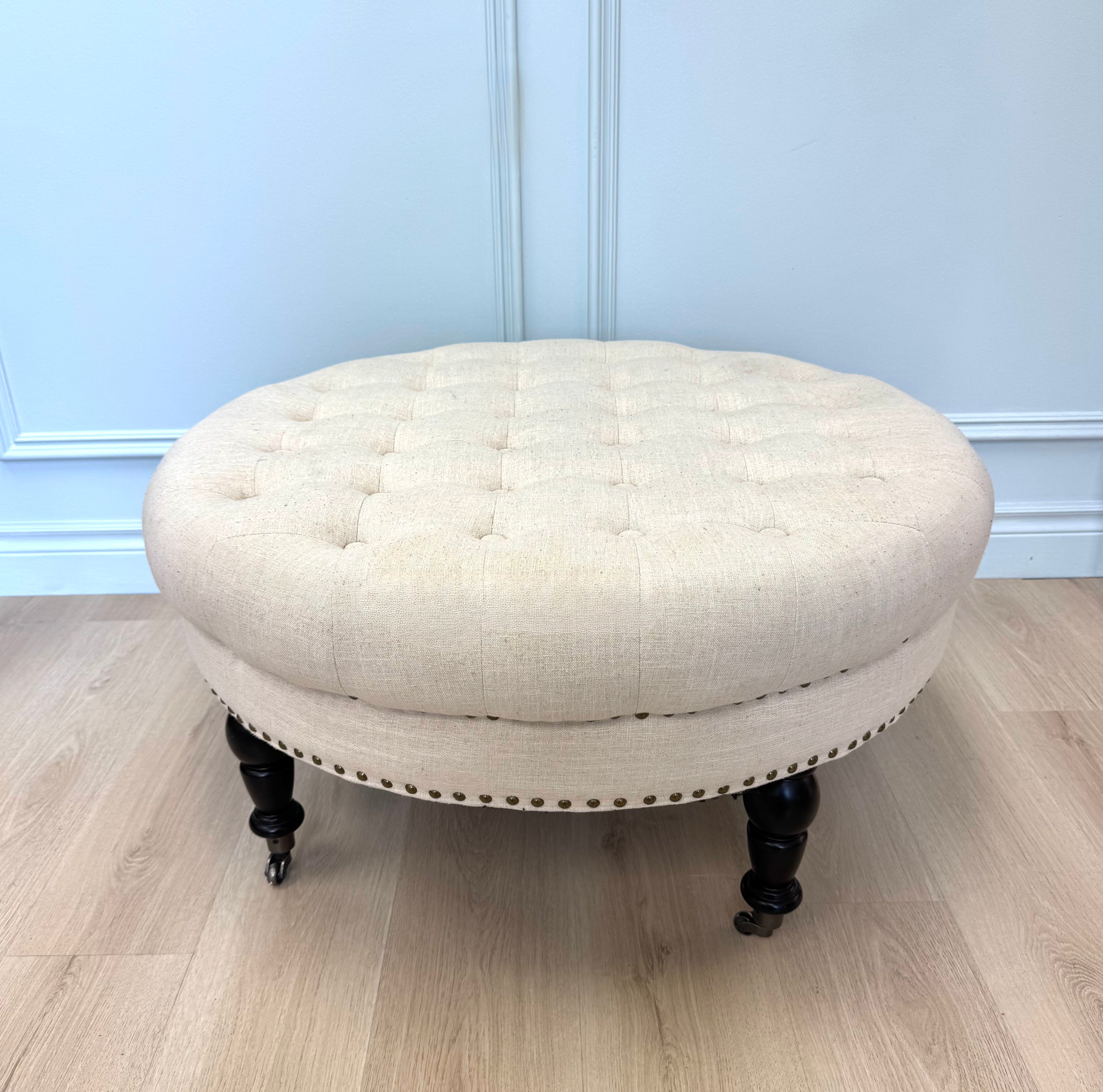 Natural Linen Tufted Ottoman
