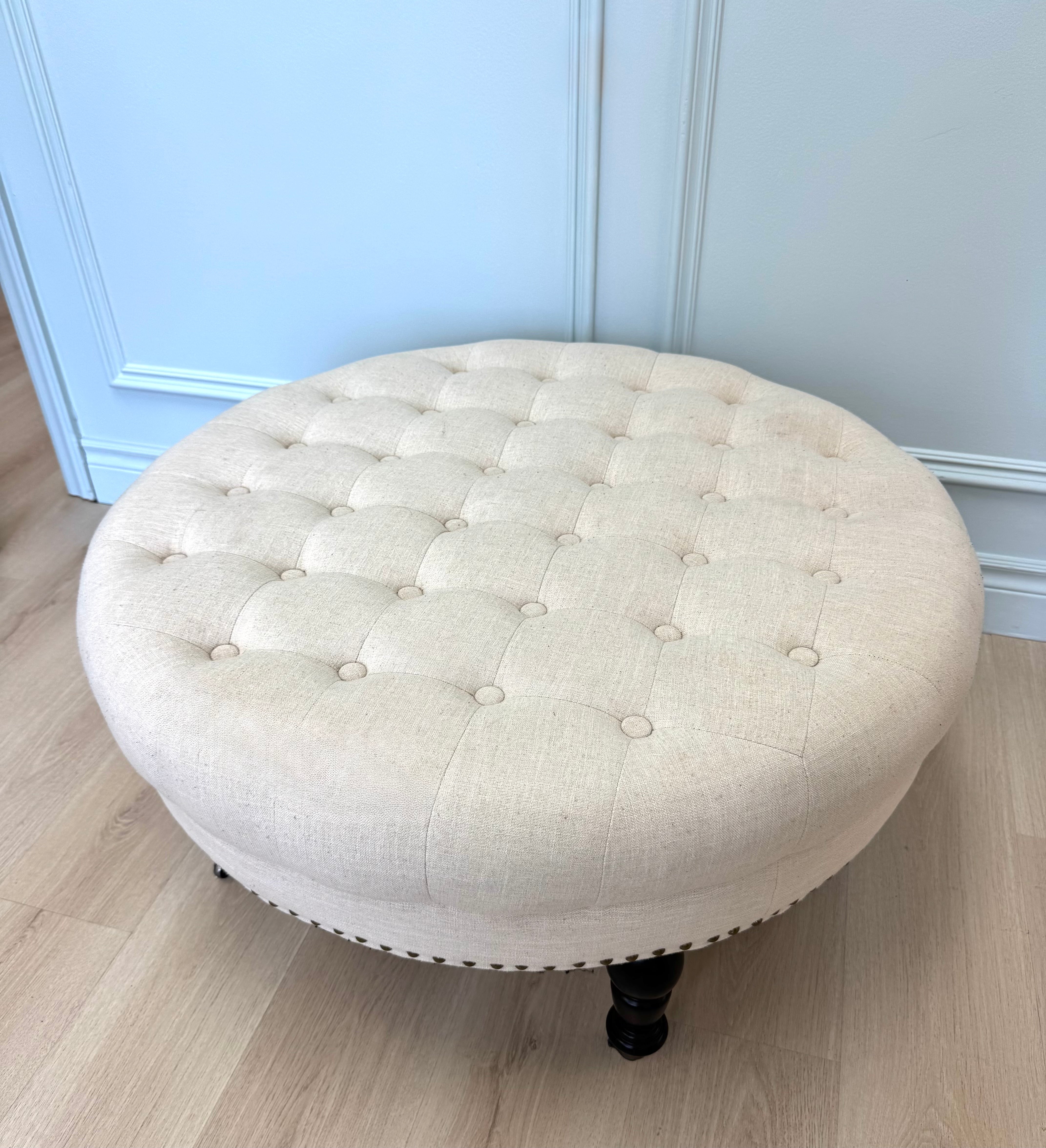 Natural Linen Tufted Ottoman