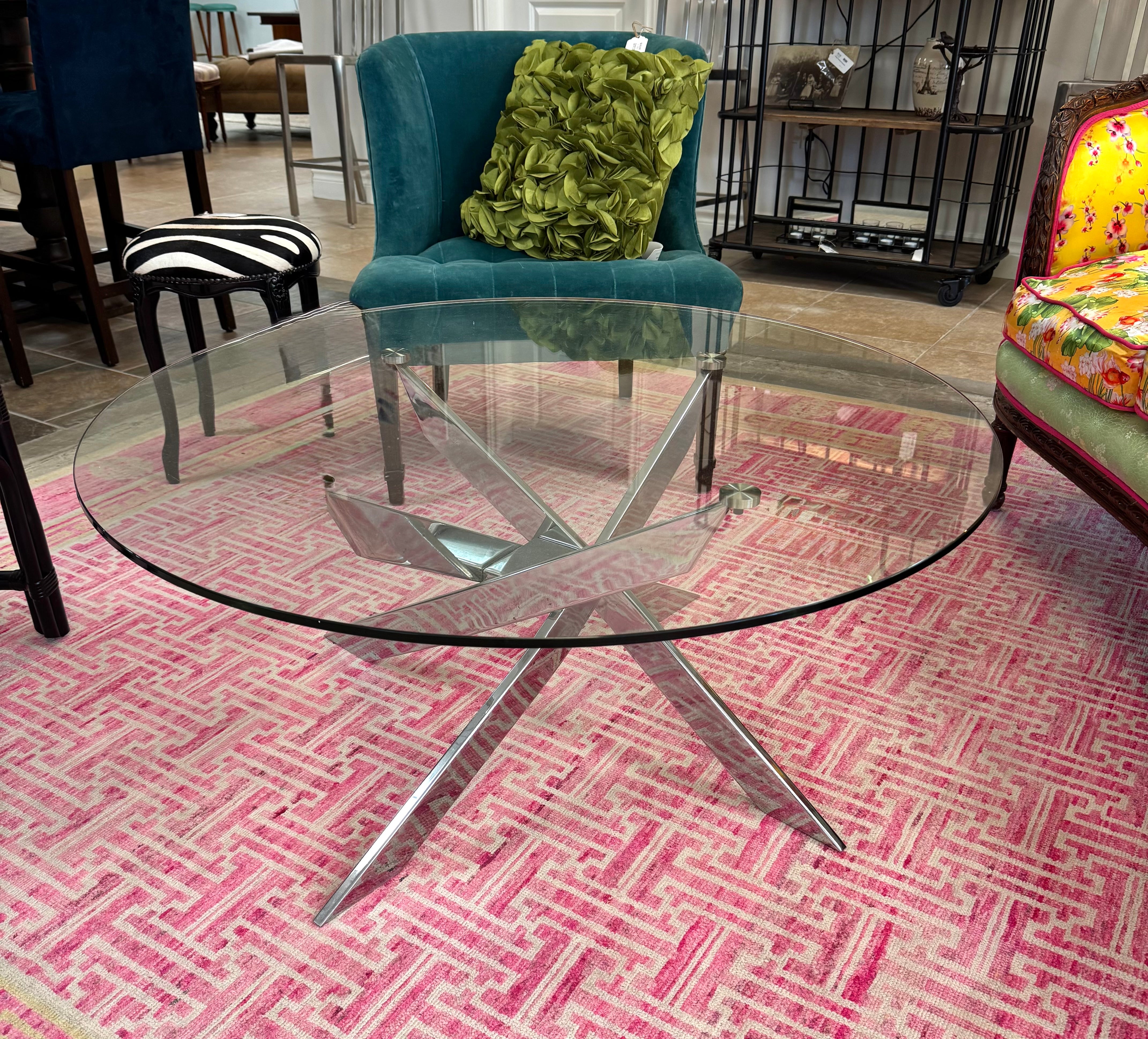 Criss Cross Chrome & Glass Coffee Table
