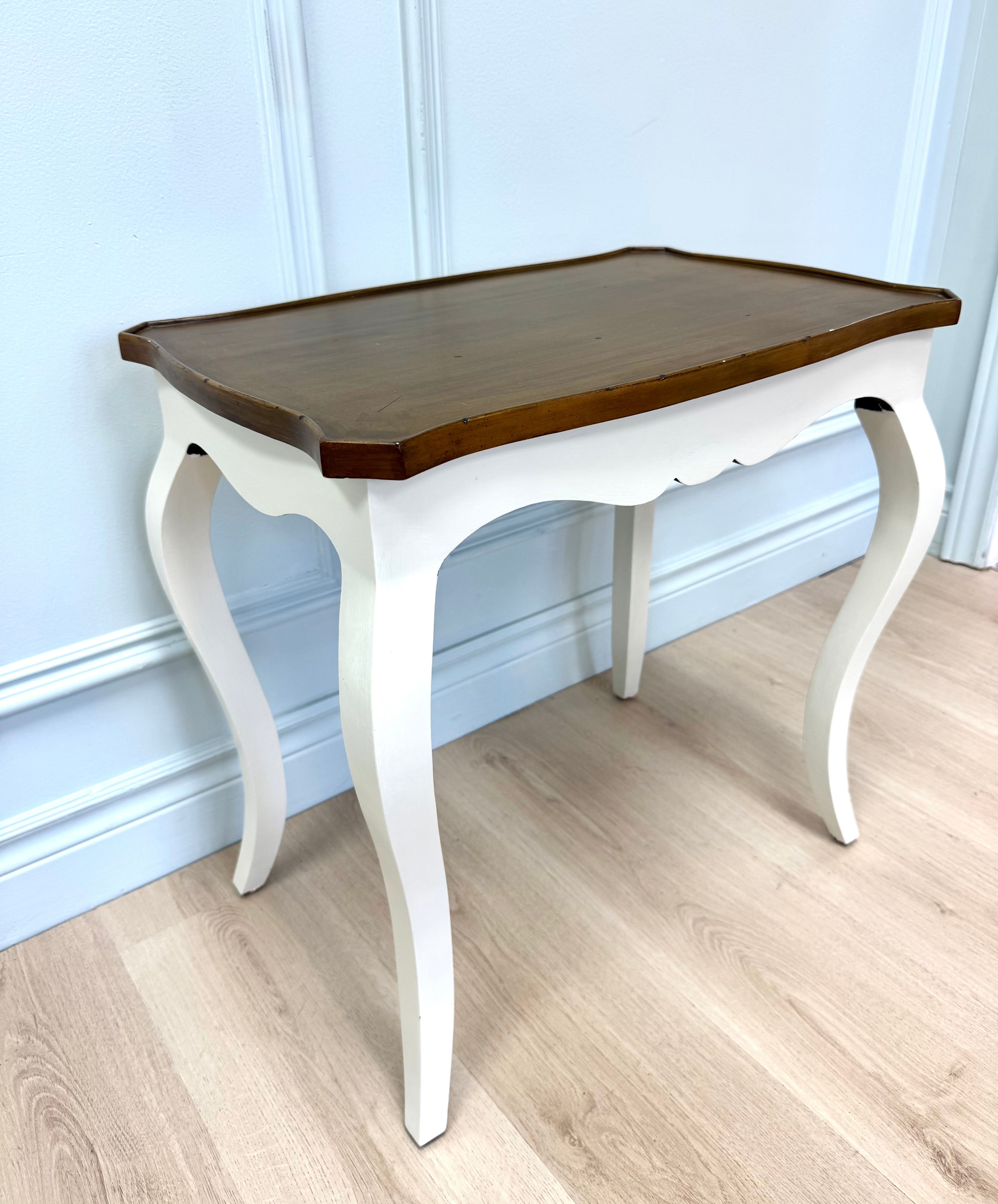 White Side Table with Wood Top