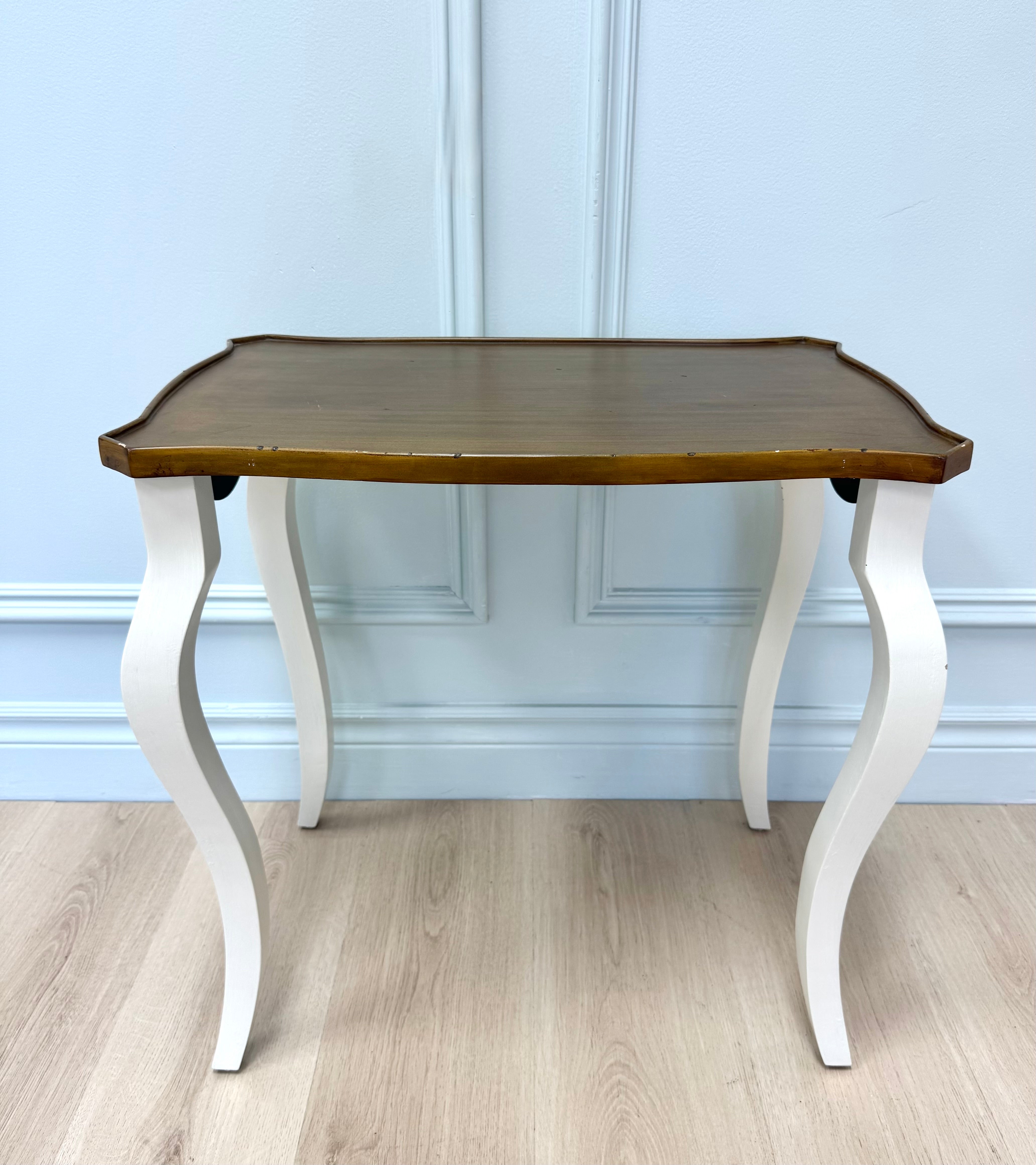 White Side Table with Wood Top