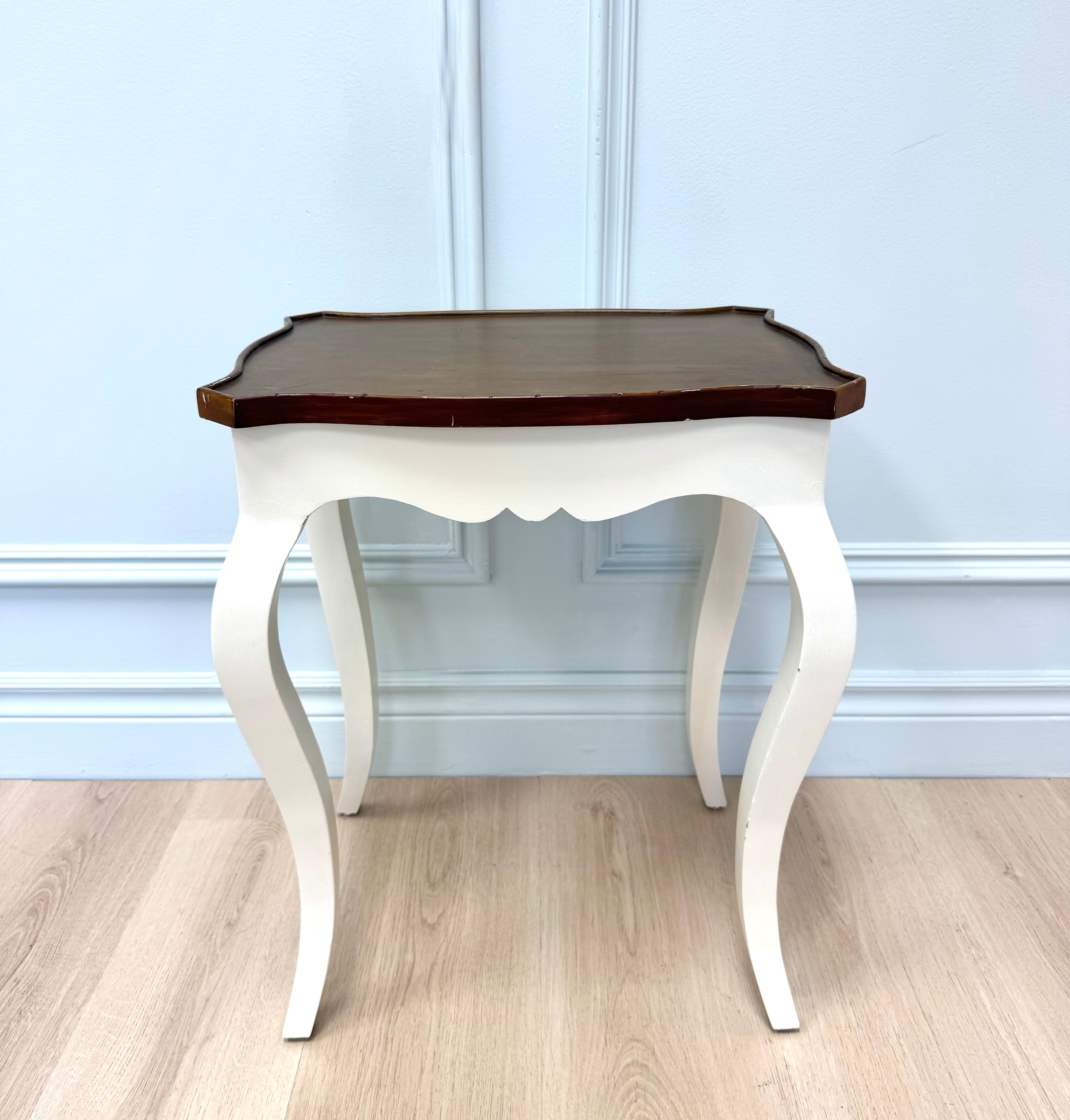 White Side Table with Wood Top