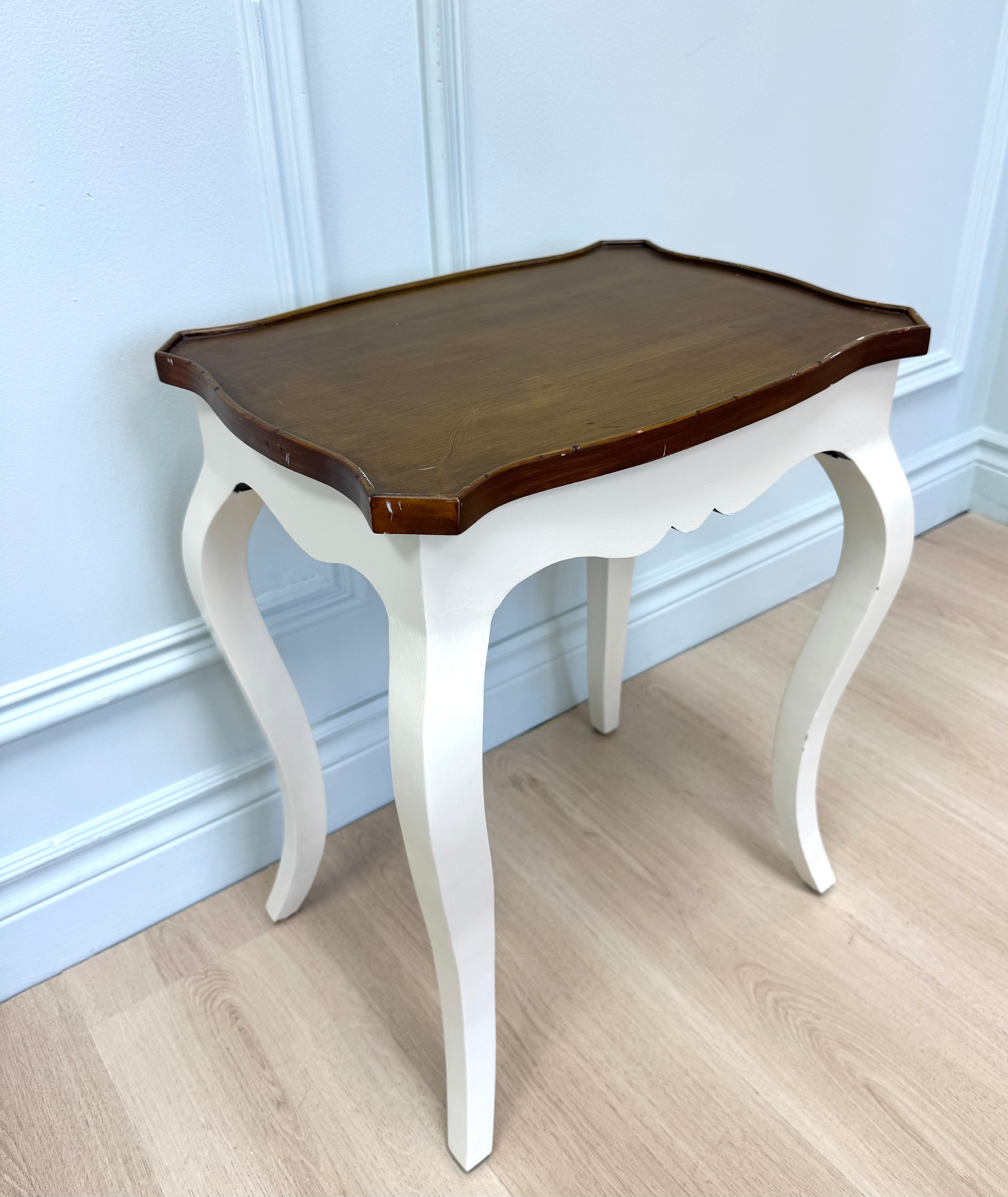 White Side Table with Wood Top
