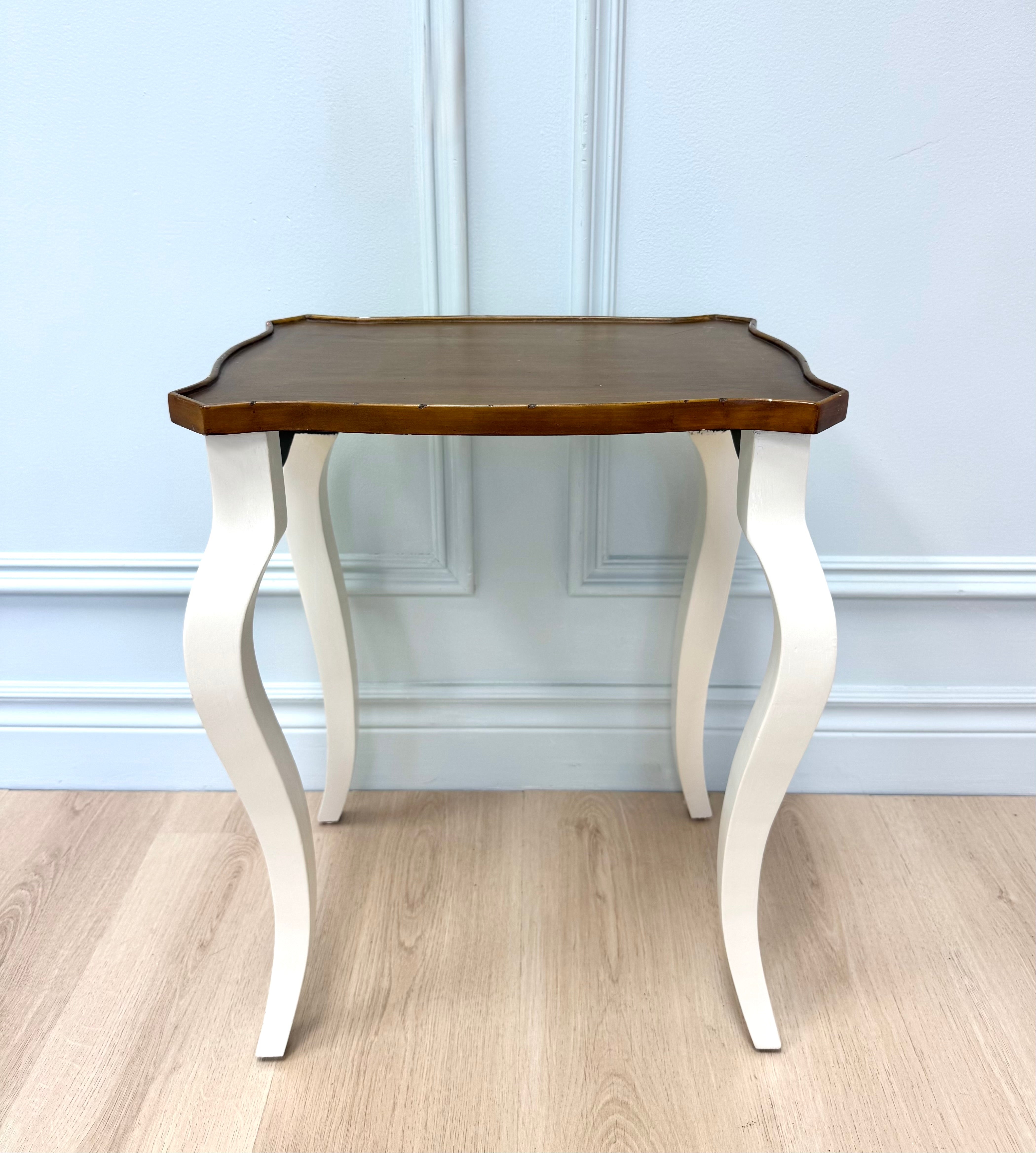 White Side Table with Wood Top