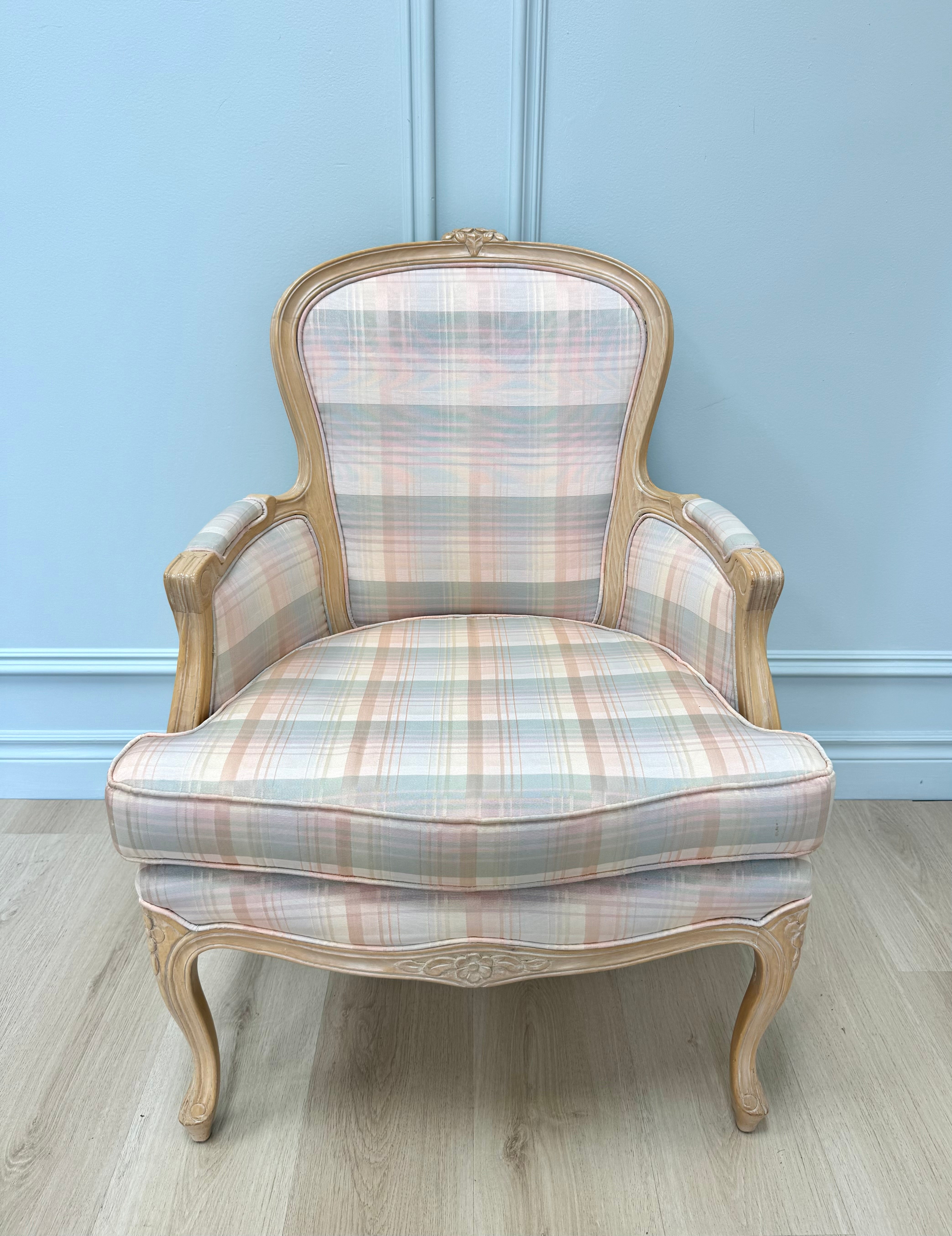 Pastel Plaid Bergere Chair