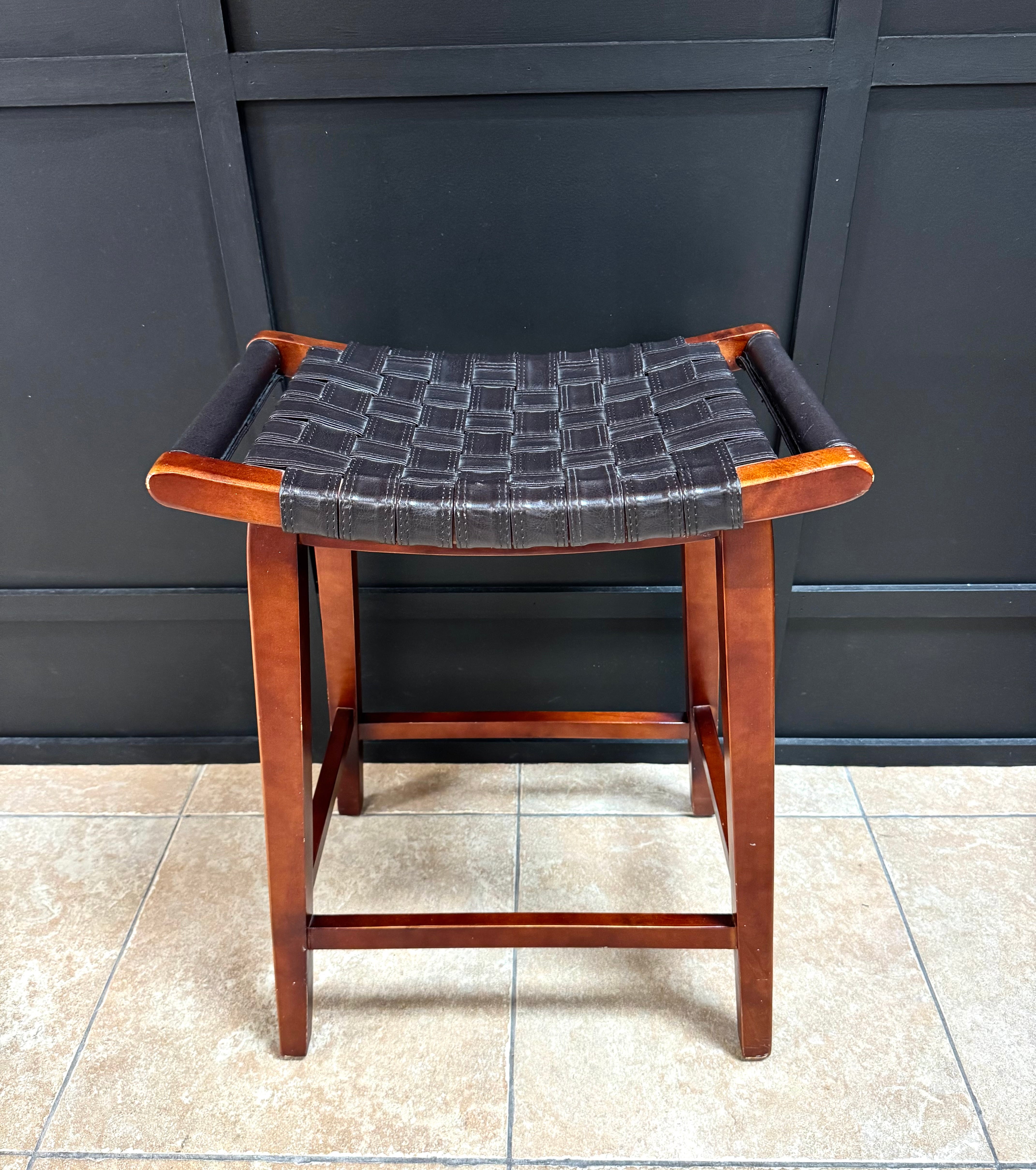 PIER 1 Black Leather Saddle Seat Counter Stools Set of 3