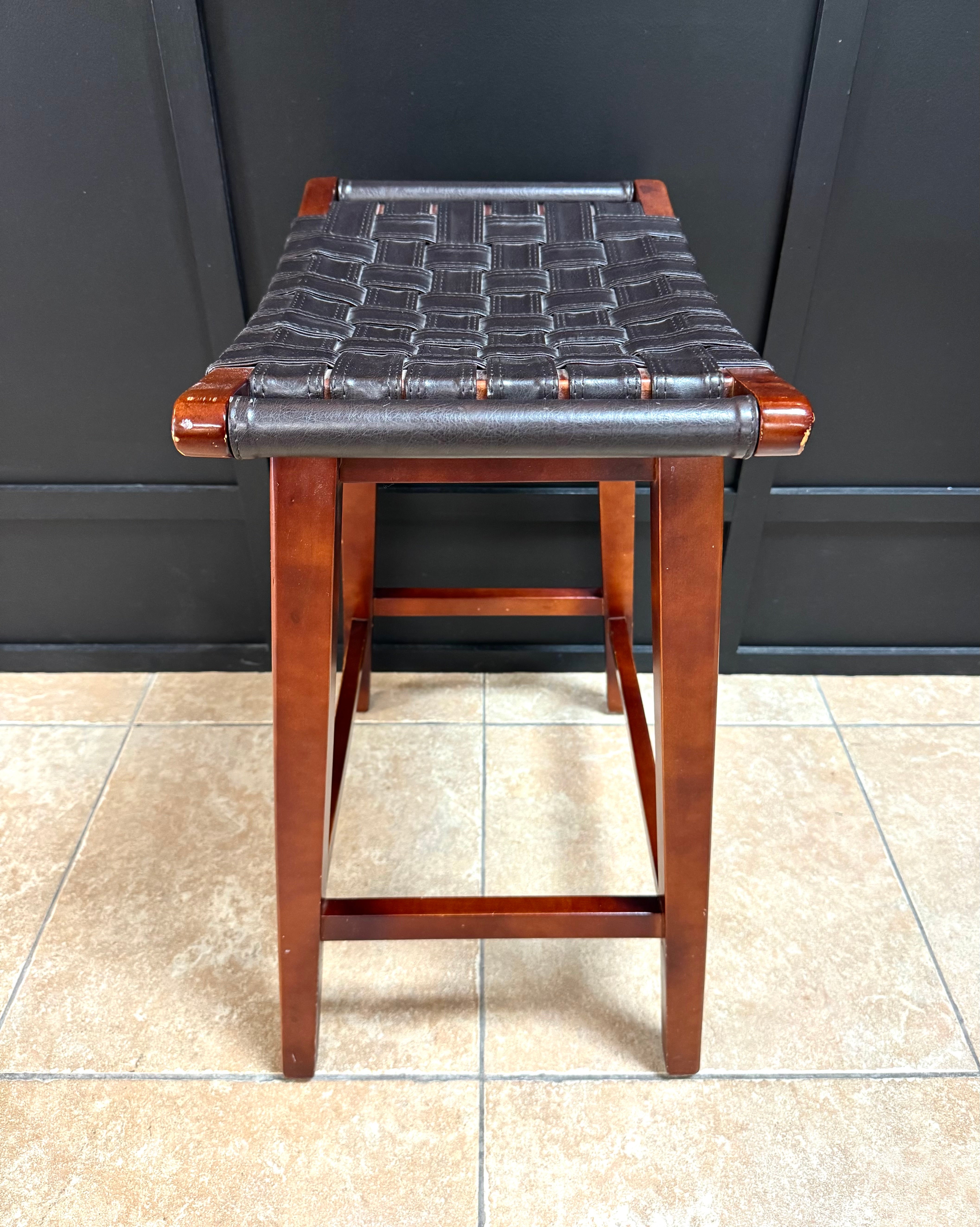 PIER 1 Black Leather Saddle Seat Counter Stools Set of 3