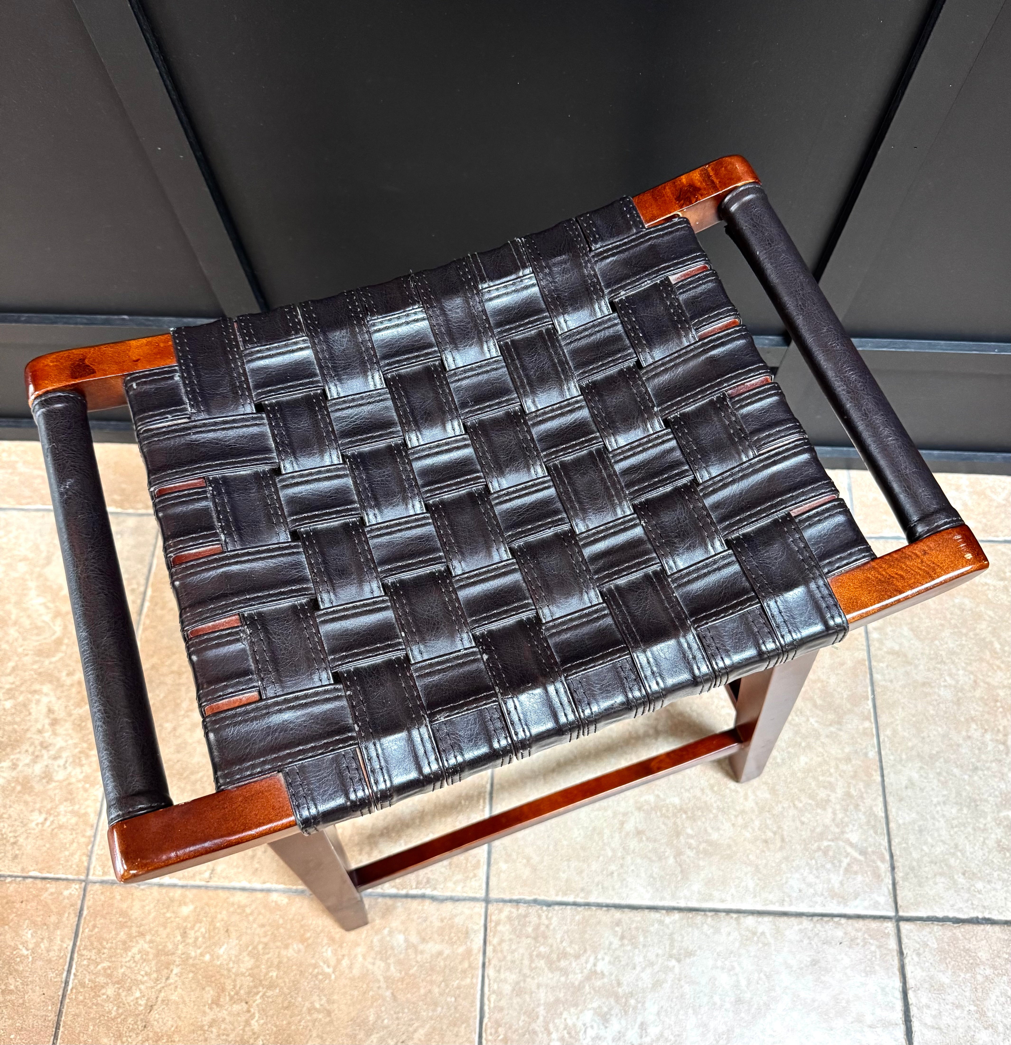 PIER 1 Black Leather Saddle Seat Counter Stools Set of 3