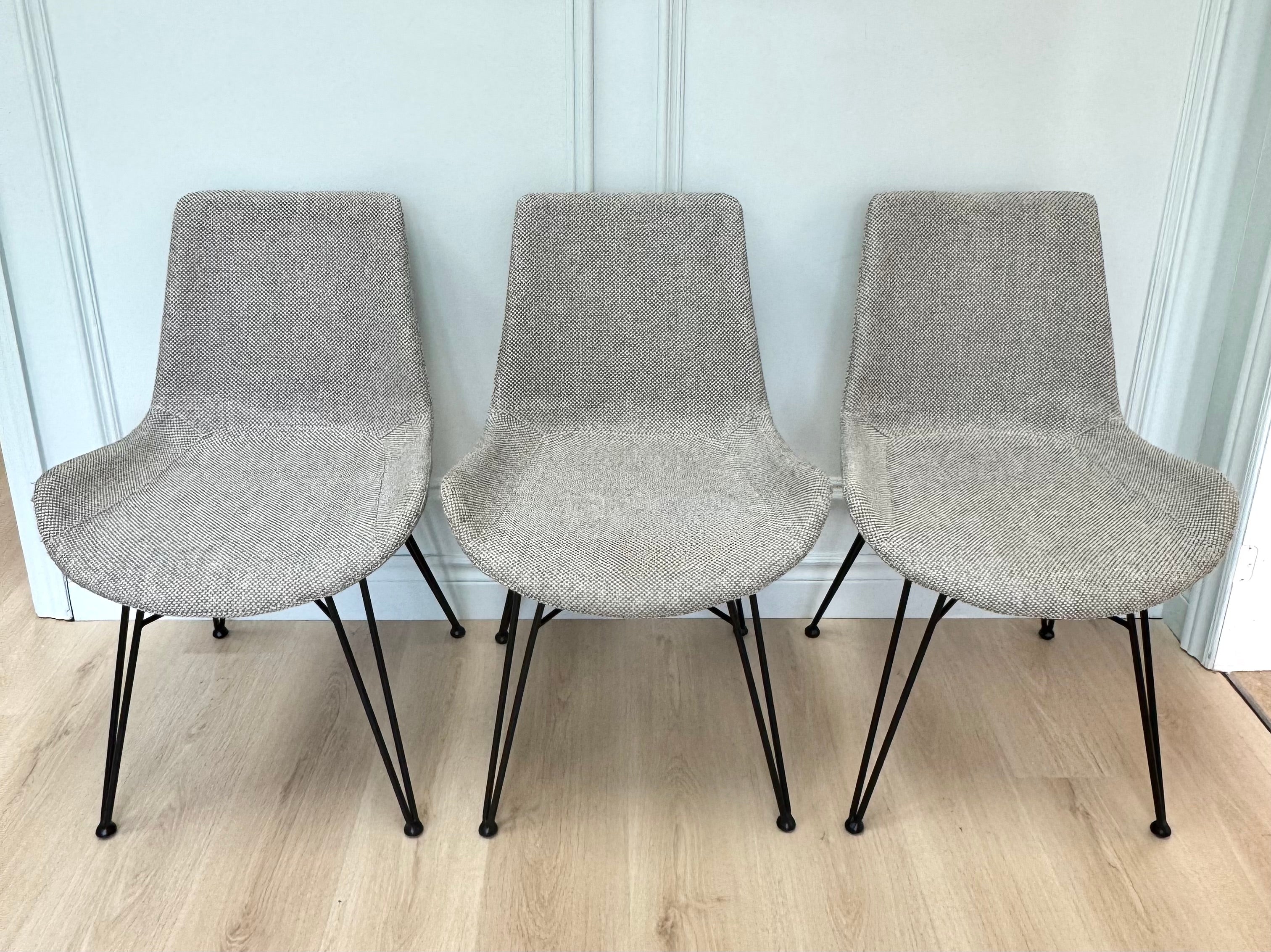 Gray Tweed Hairpin Dining Chairs Set of 3
