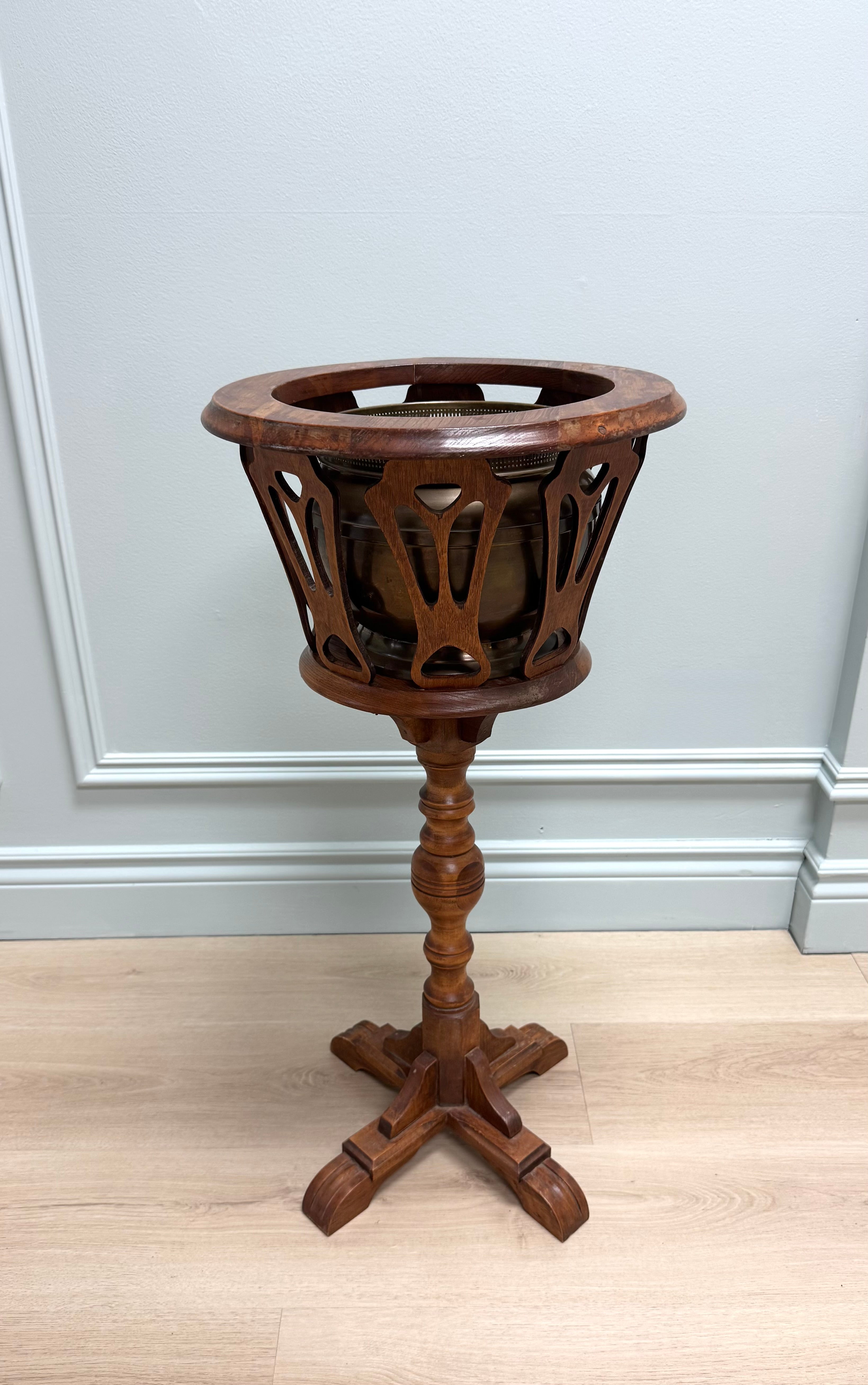 Antique Plant Stand with Brass Pot