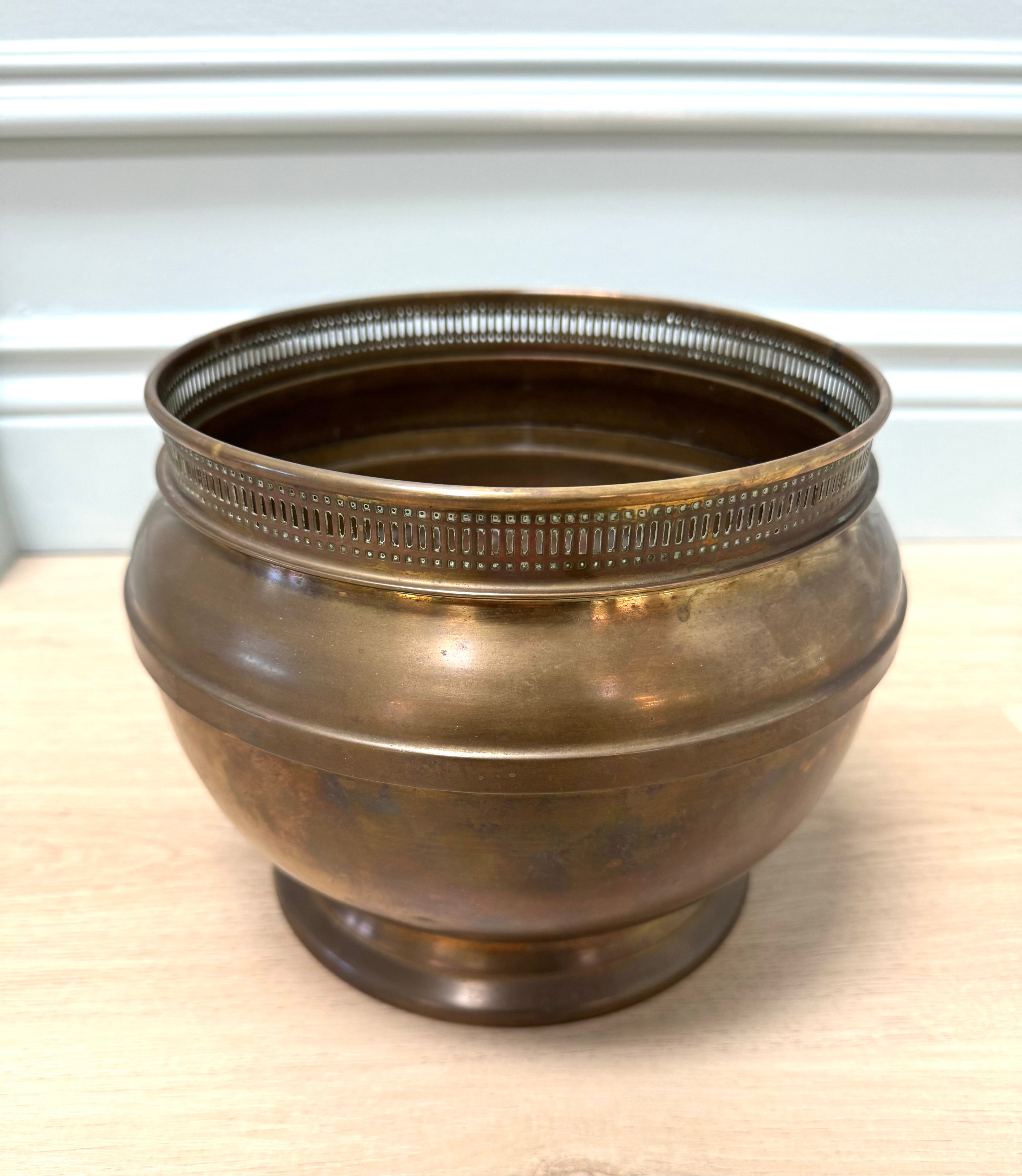 Antique Plant Stand with Brass Pot