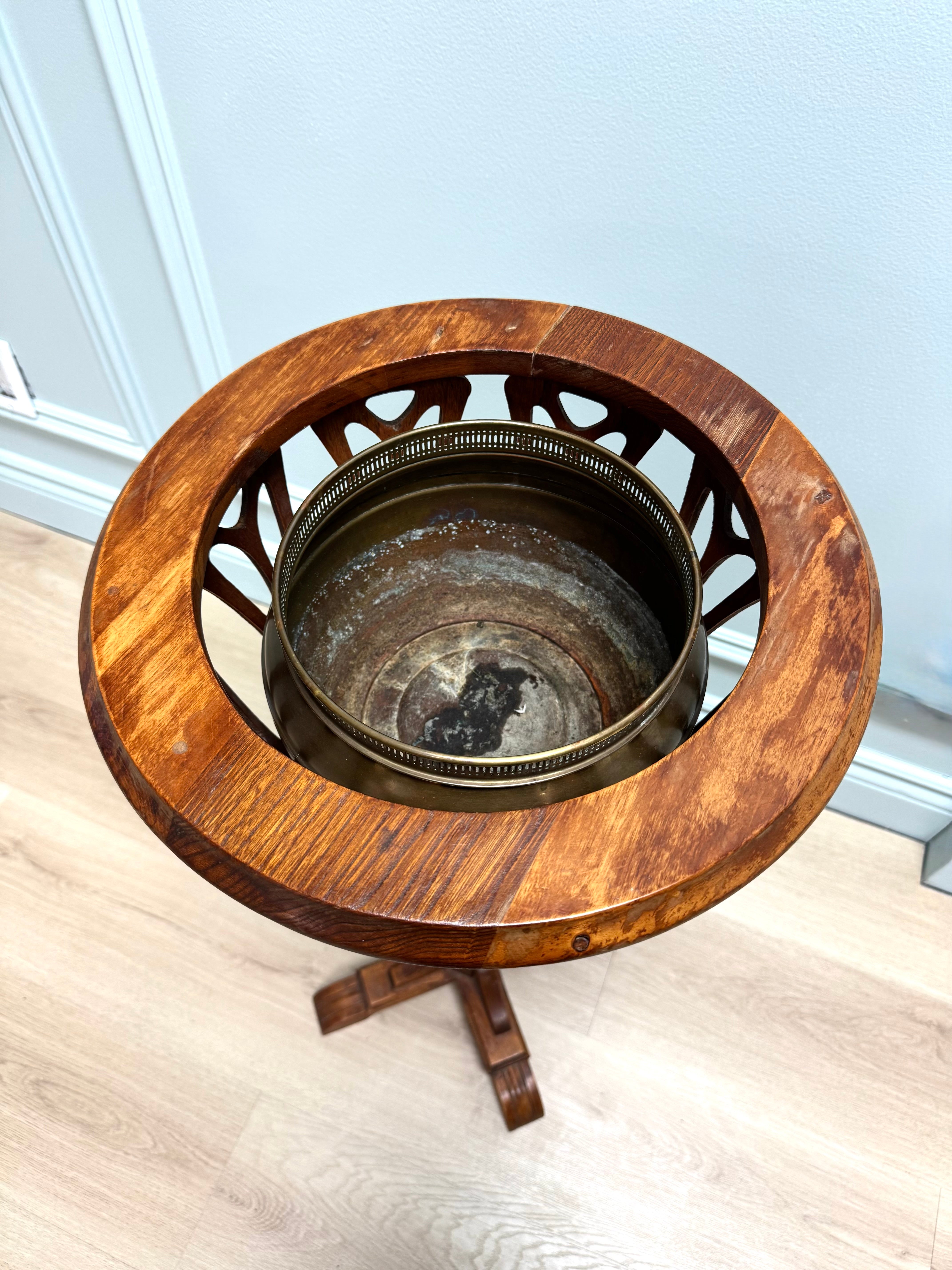 Antique Plant Stand with Brass Pot