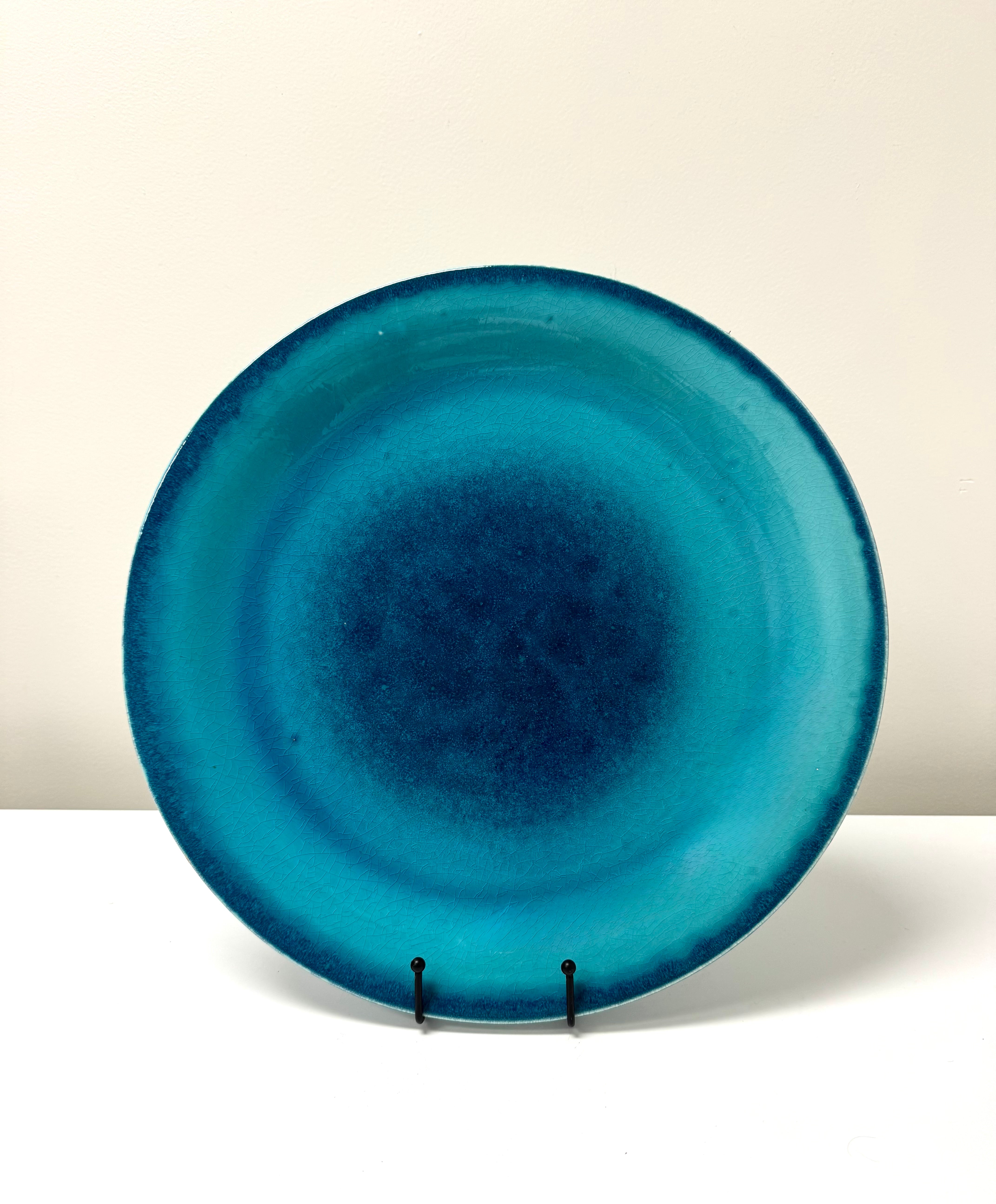 CRATE & BARREL Turquoise Crackle Glaze 17" Platter