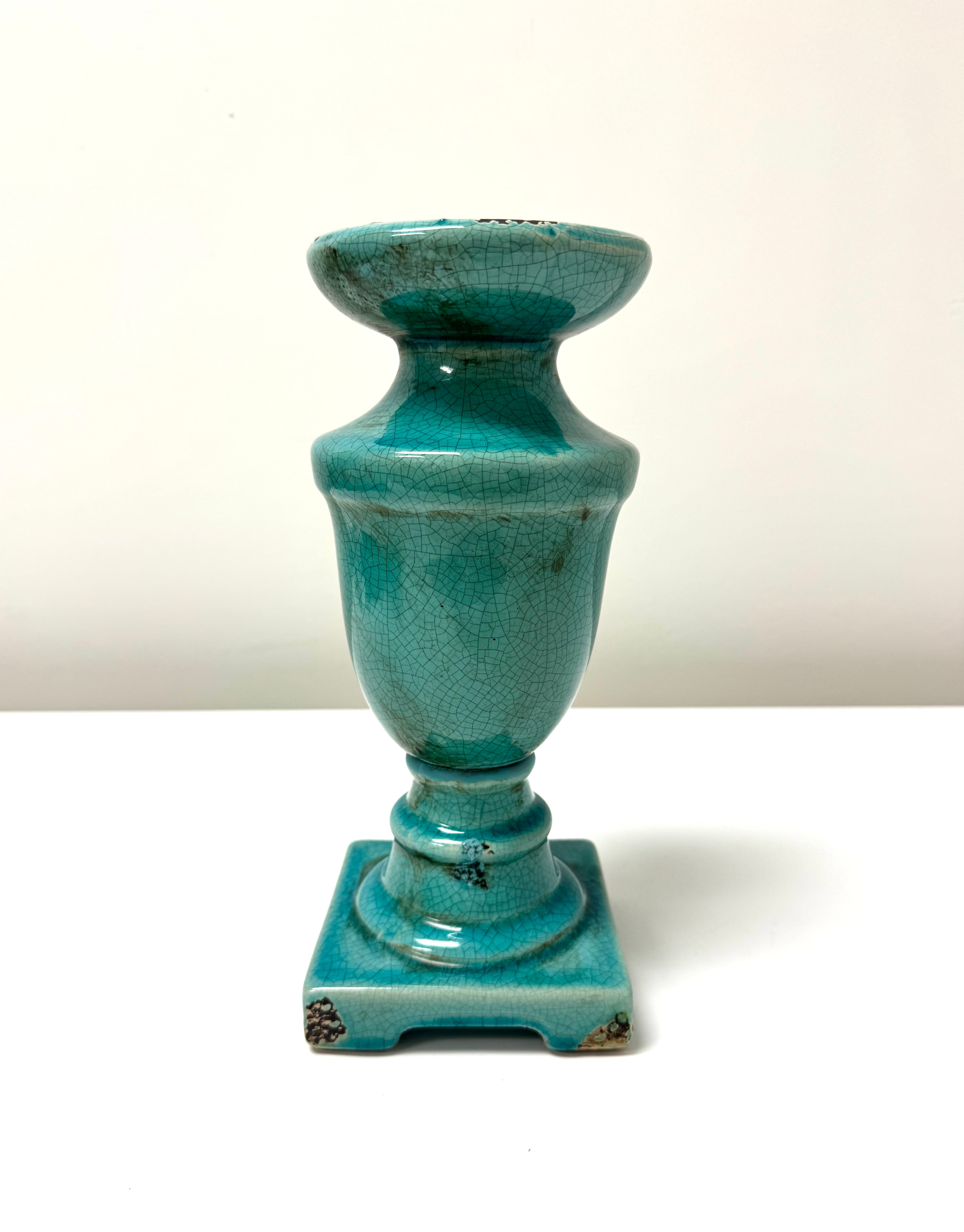 Turquoise Crackle Glaze Pillar Candle Holder
