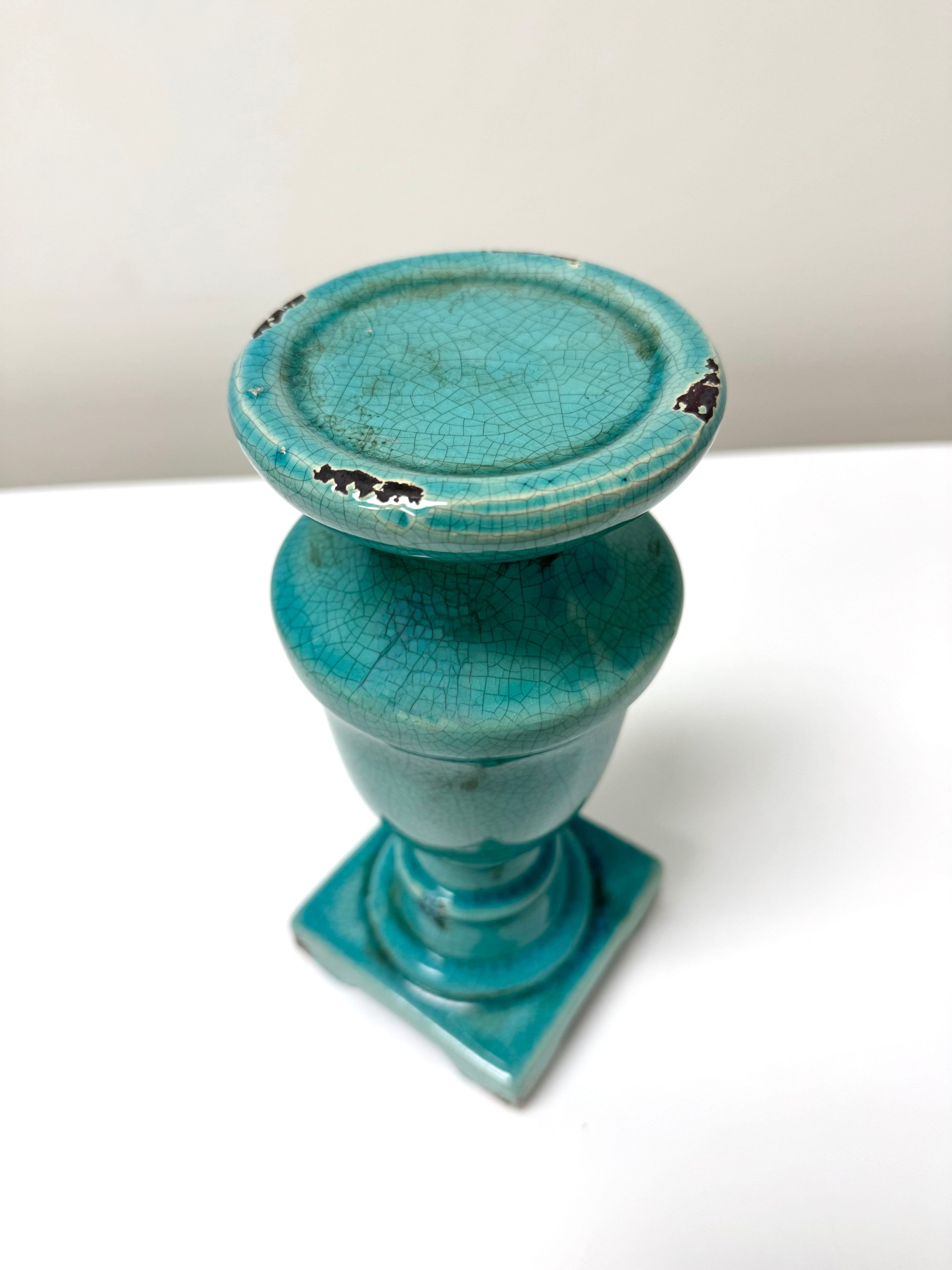 Turquoise Crackle Glaze Pillar Candle Holder