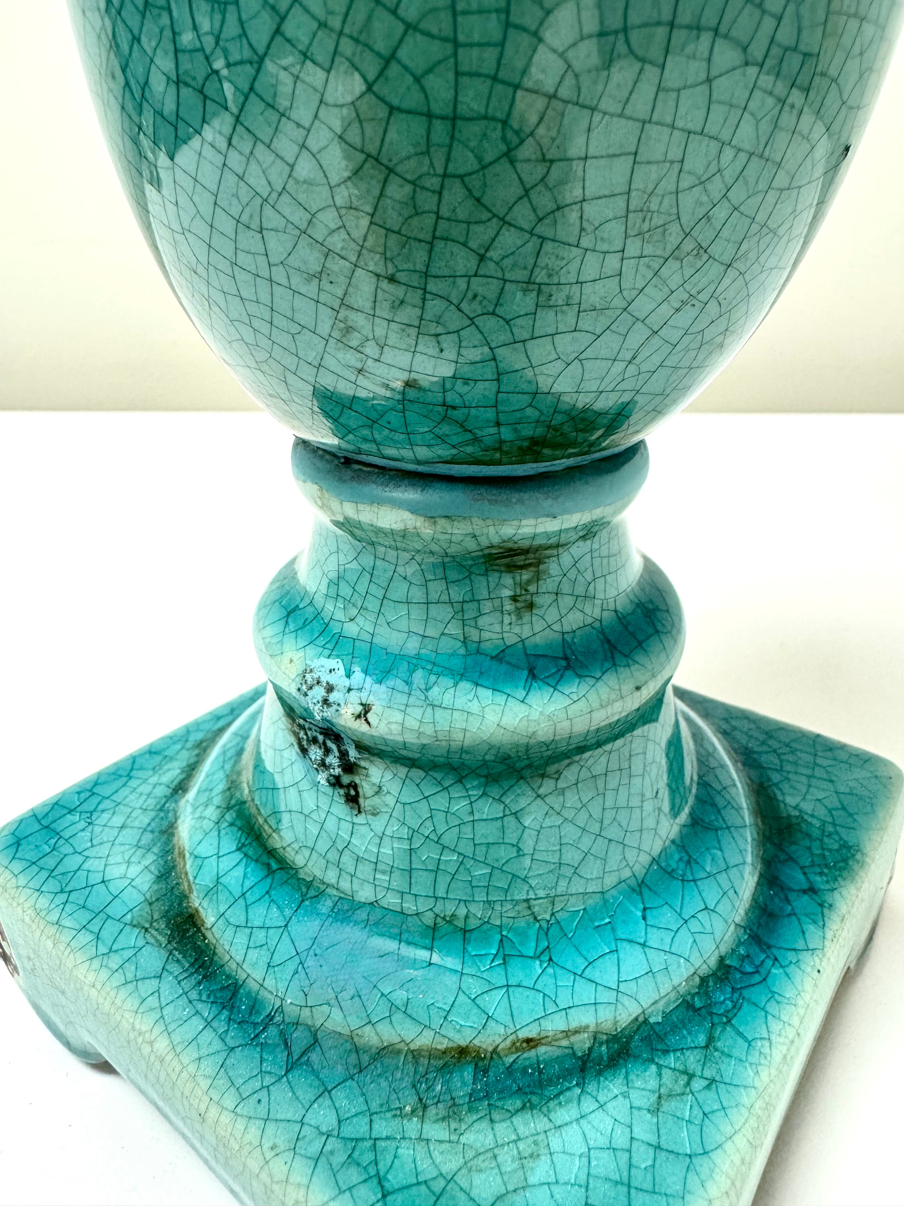 Turquoise Crackle Glaze Pillar Candle Holder