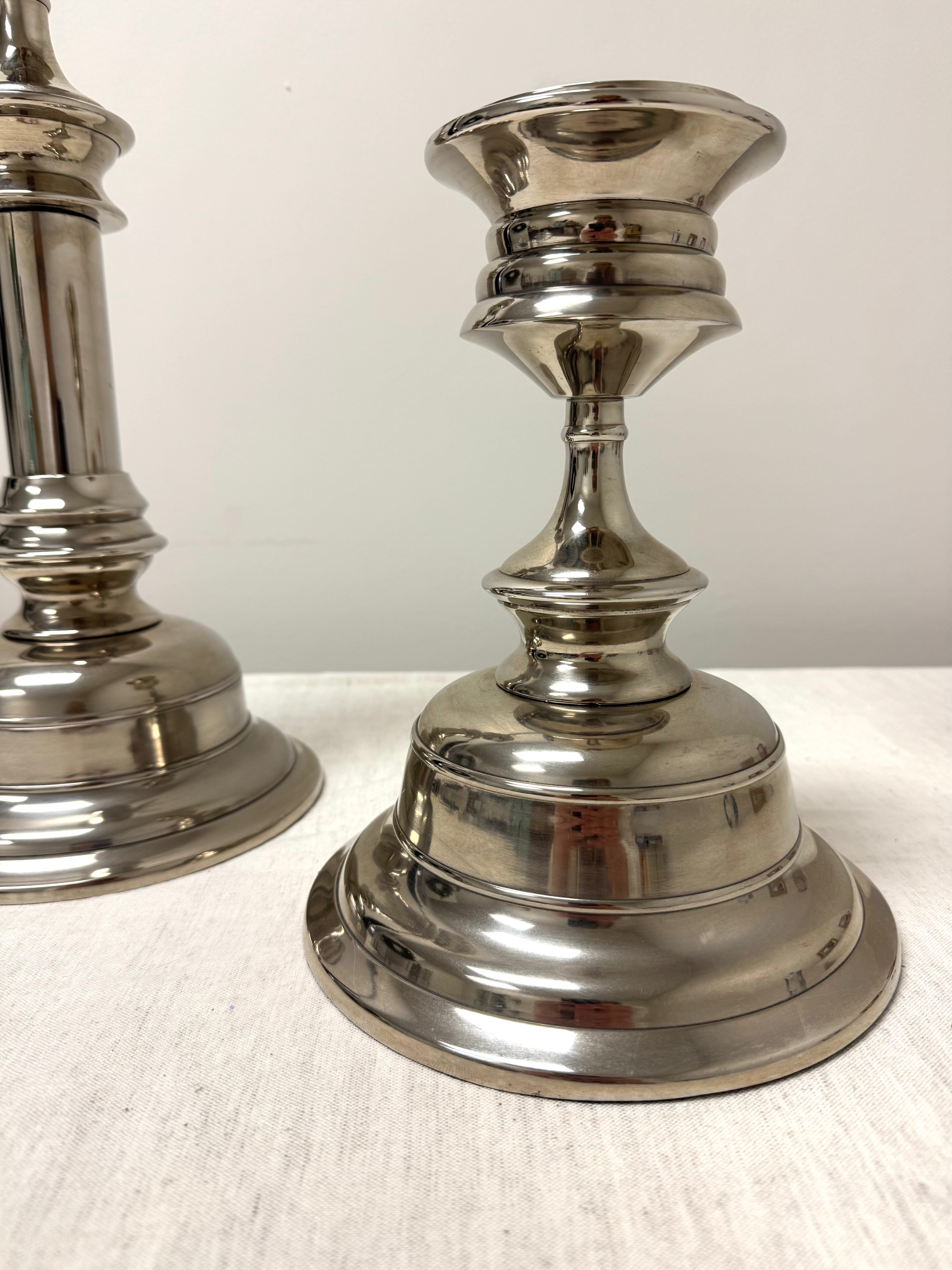 Polished Nickel Pillar Candle Holders Set of 2