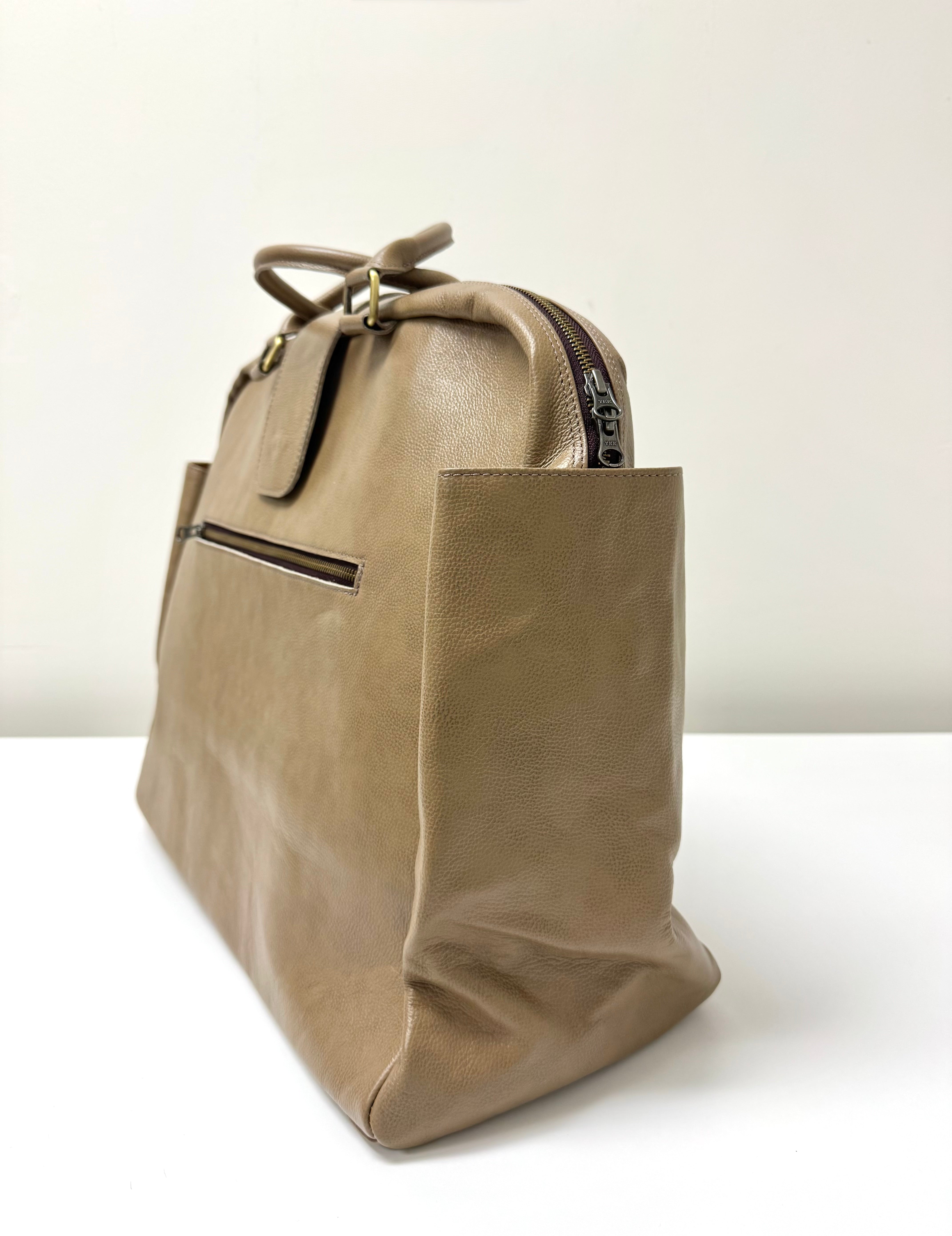 NEW Taupe Pebble Leather Travel Tote