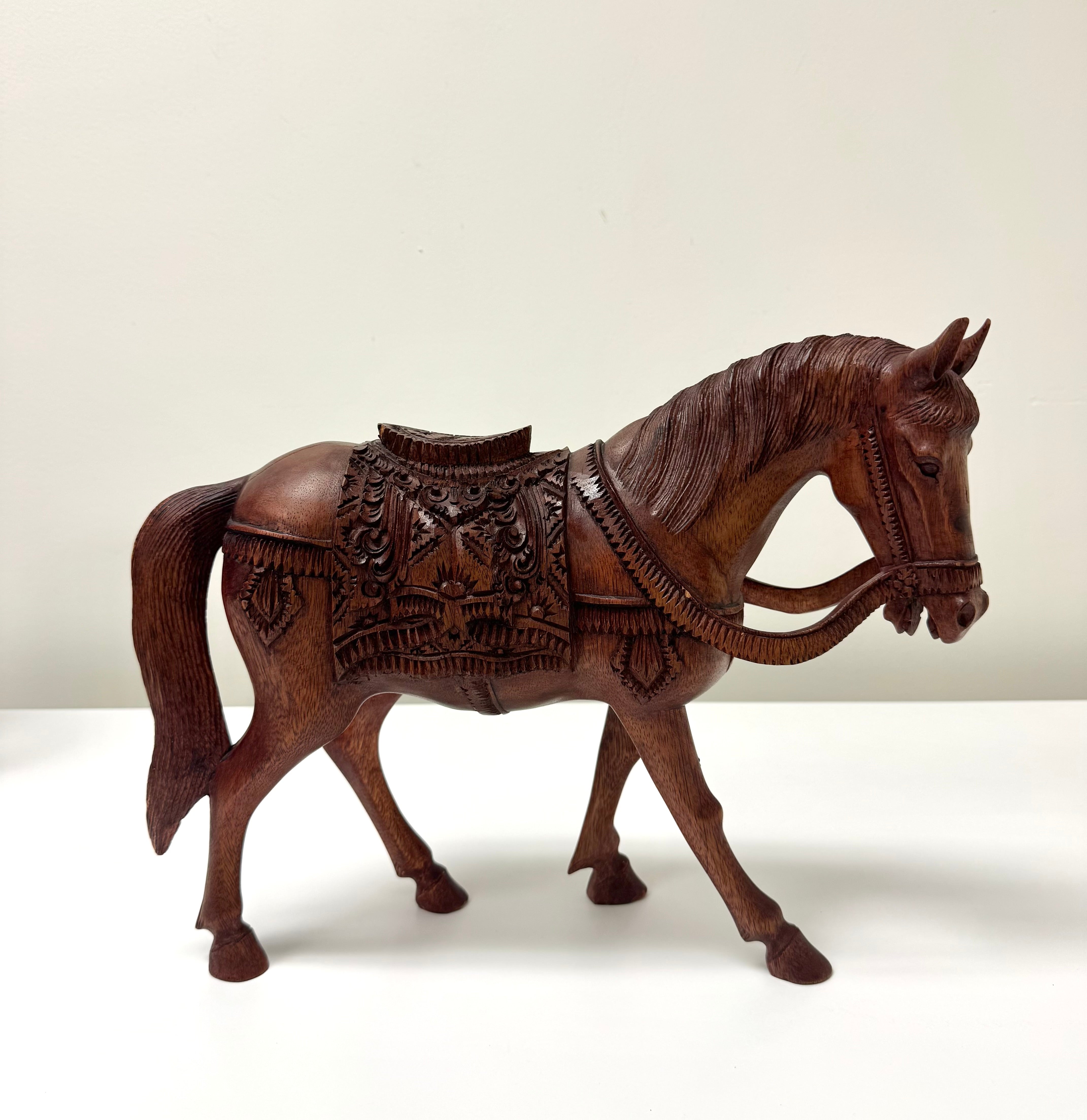Vintage Hand-carved Wood Horse Sculpture