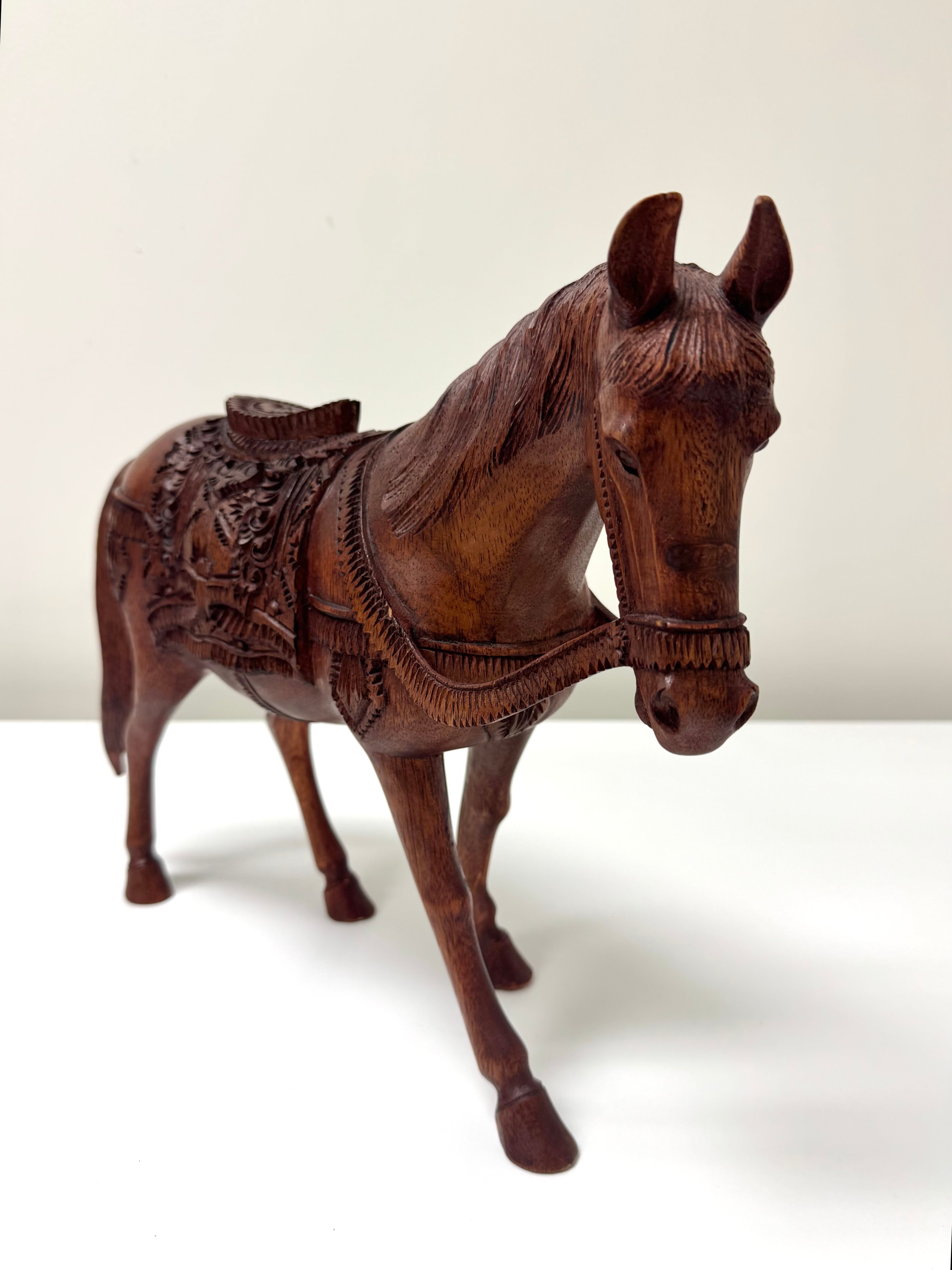 Vintage Hand-carved Wood Horse Sculpture