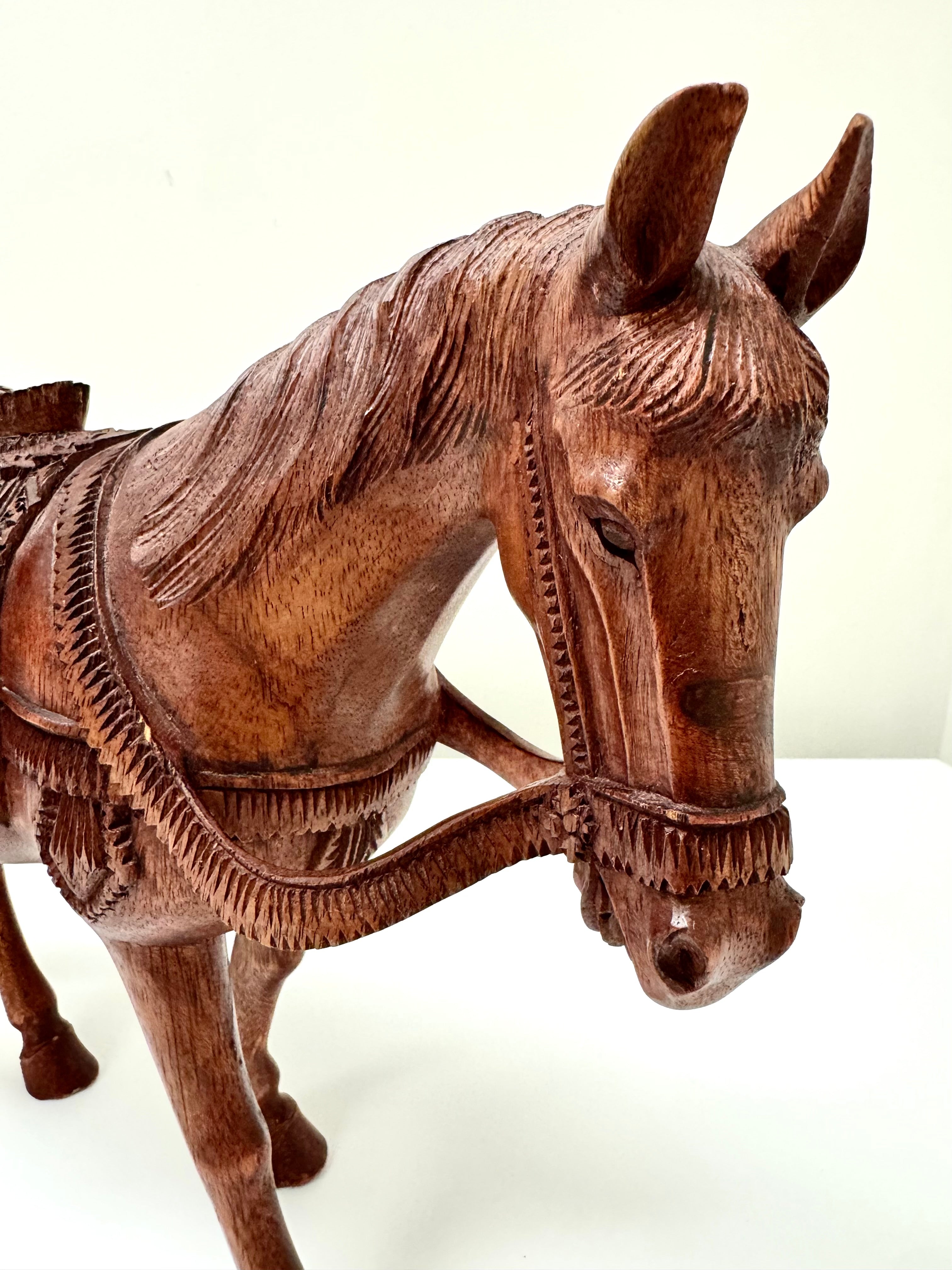 Vintage Hand-carved Wood Horse Sculpture