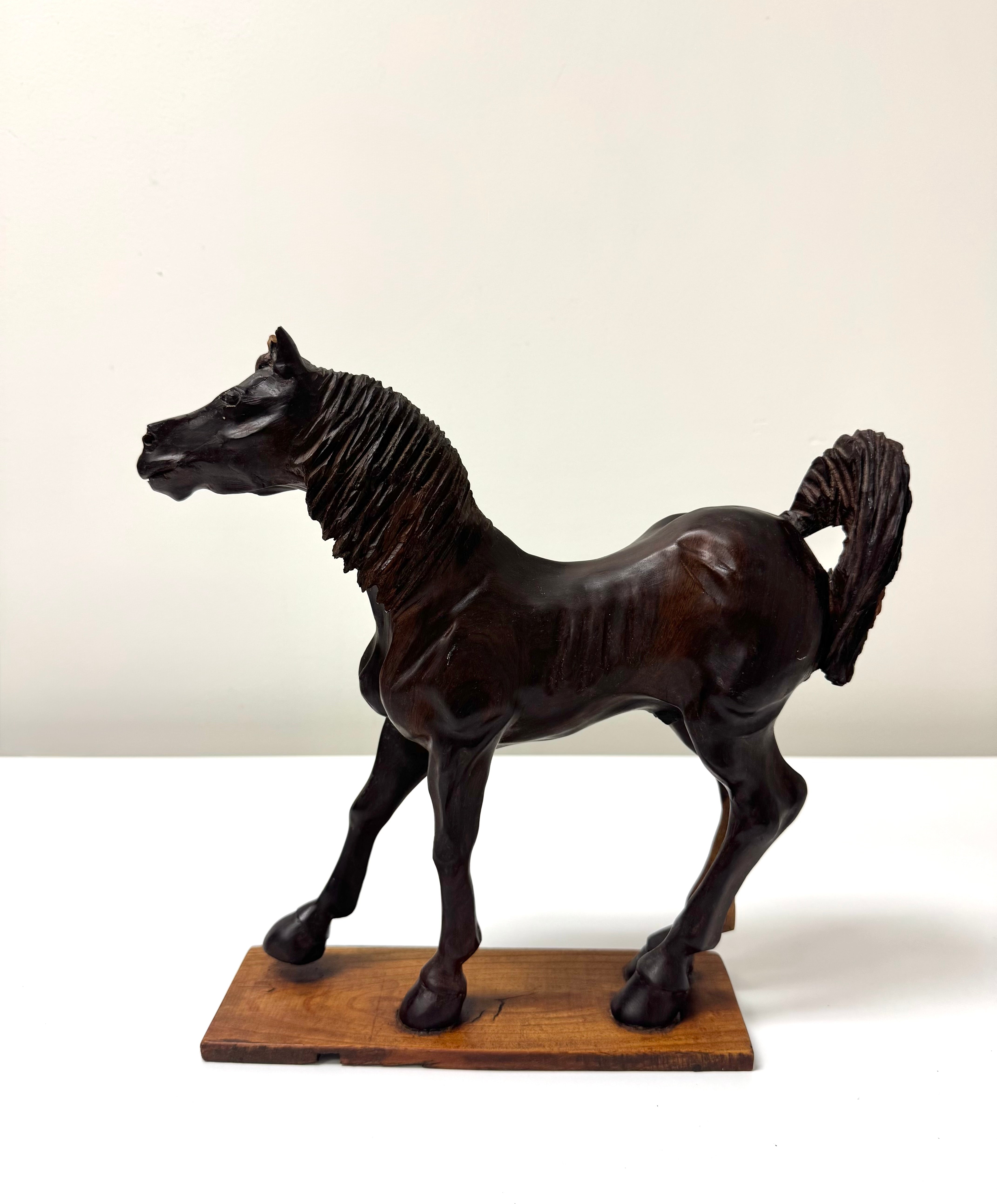 Vintage Hand-carved Wood Horse Sculpture