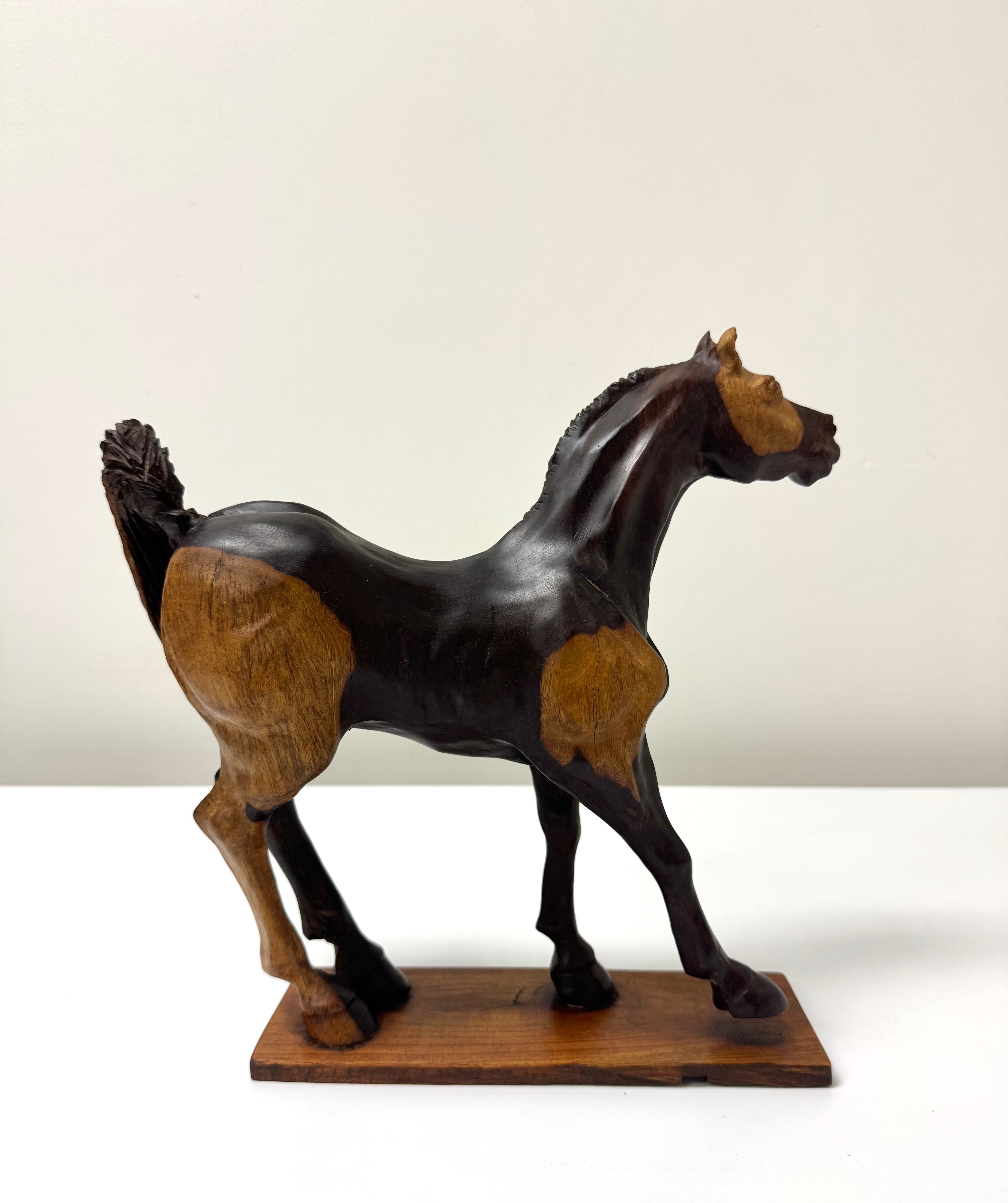 Vintage Hand-carved Wood Horse Sculpture