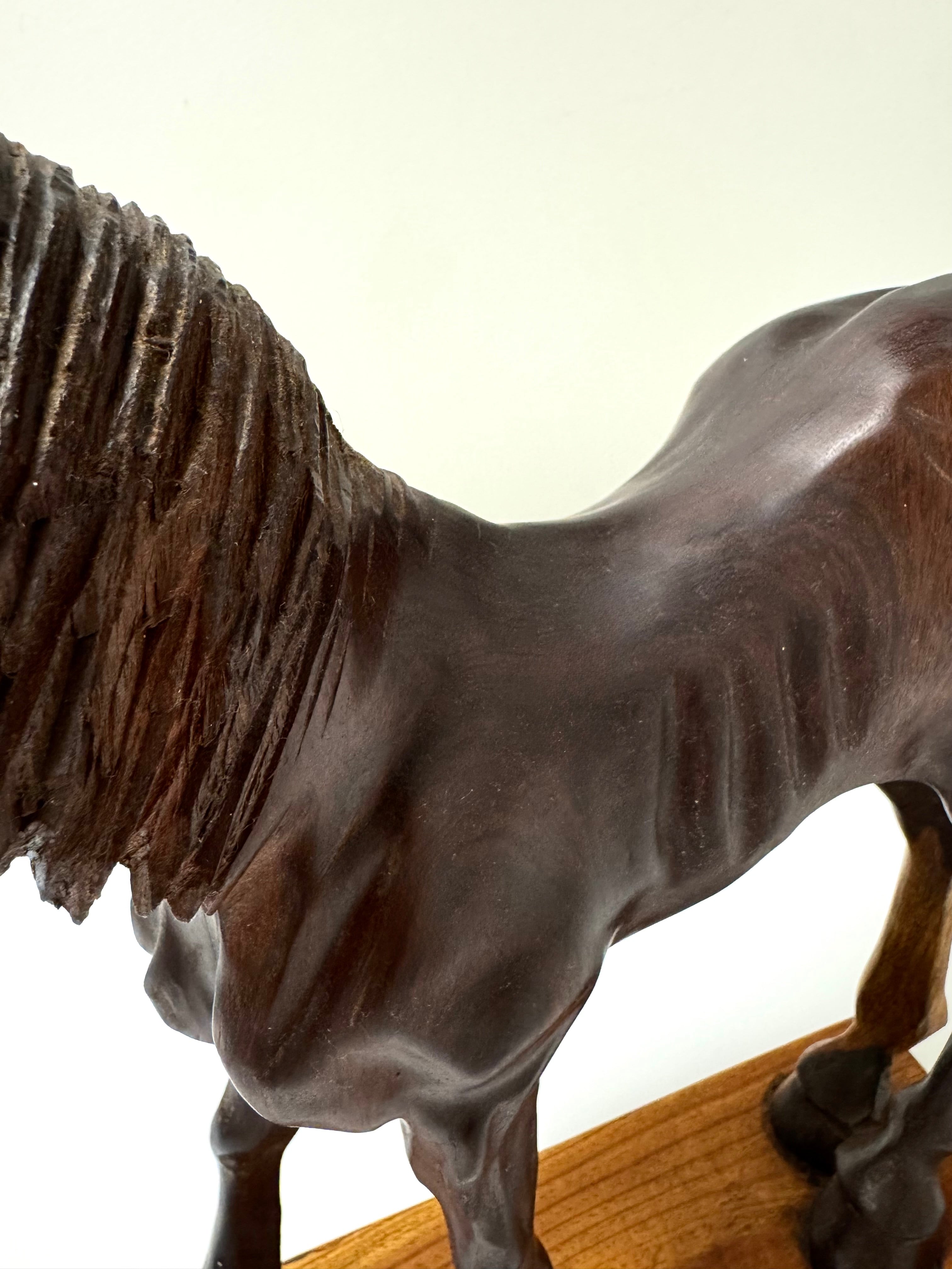 Vintage Hand-carved Wood Horse Sculpture