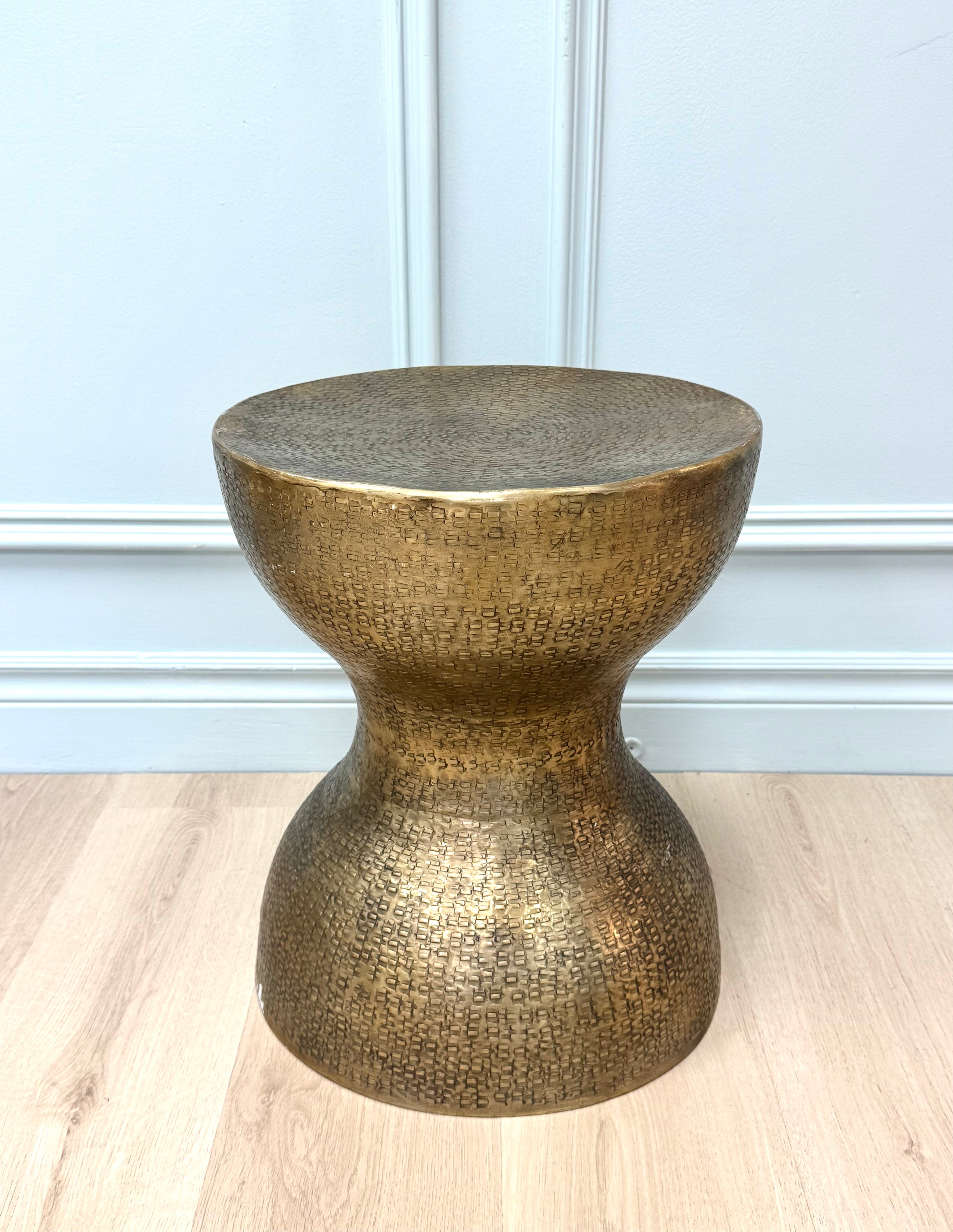 Hand-hammered Brass Hourglass Side Table
