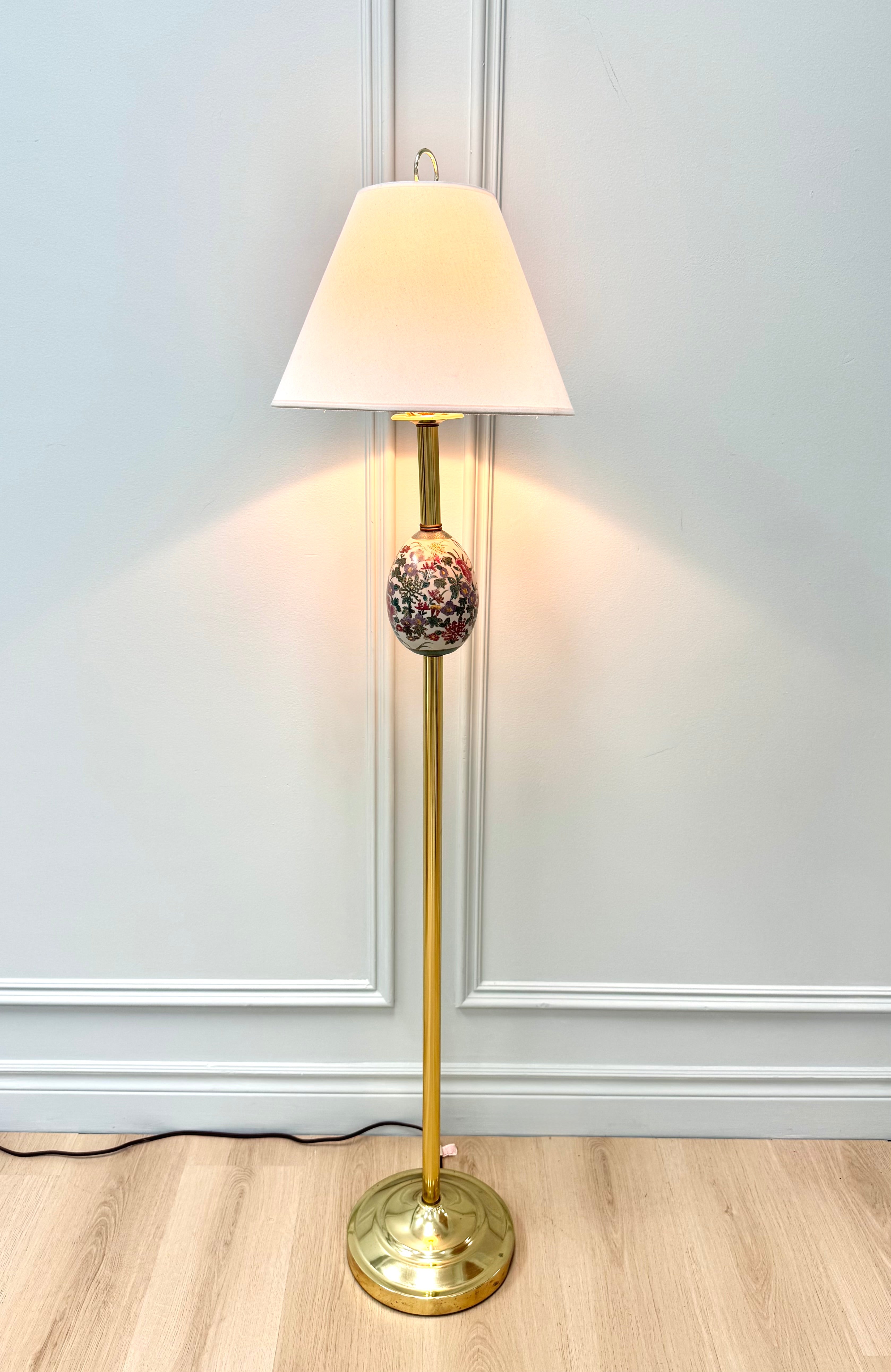 Vintage Brass Floor Lamp with Egg Detail