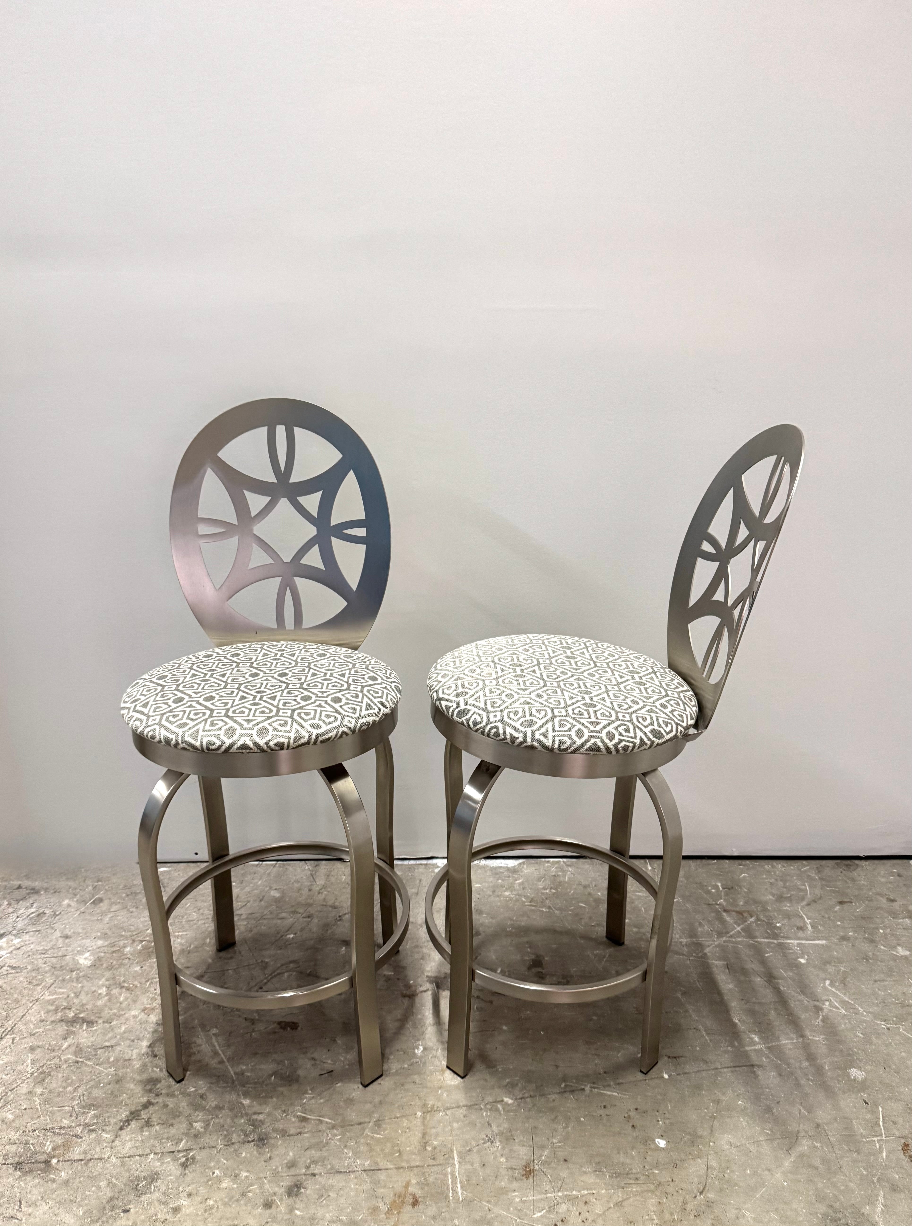 Brushed Steel Openwork Counter Stools Set 2