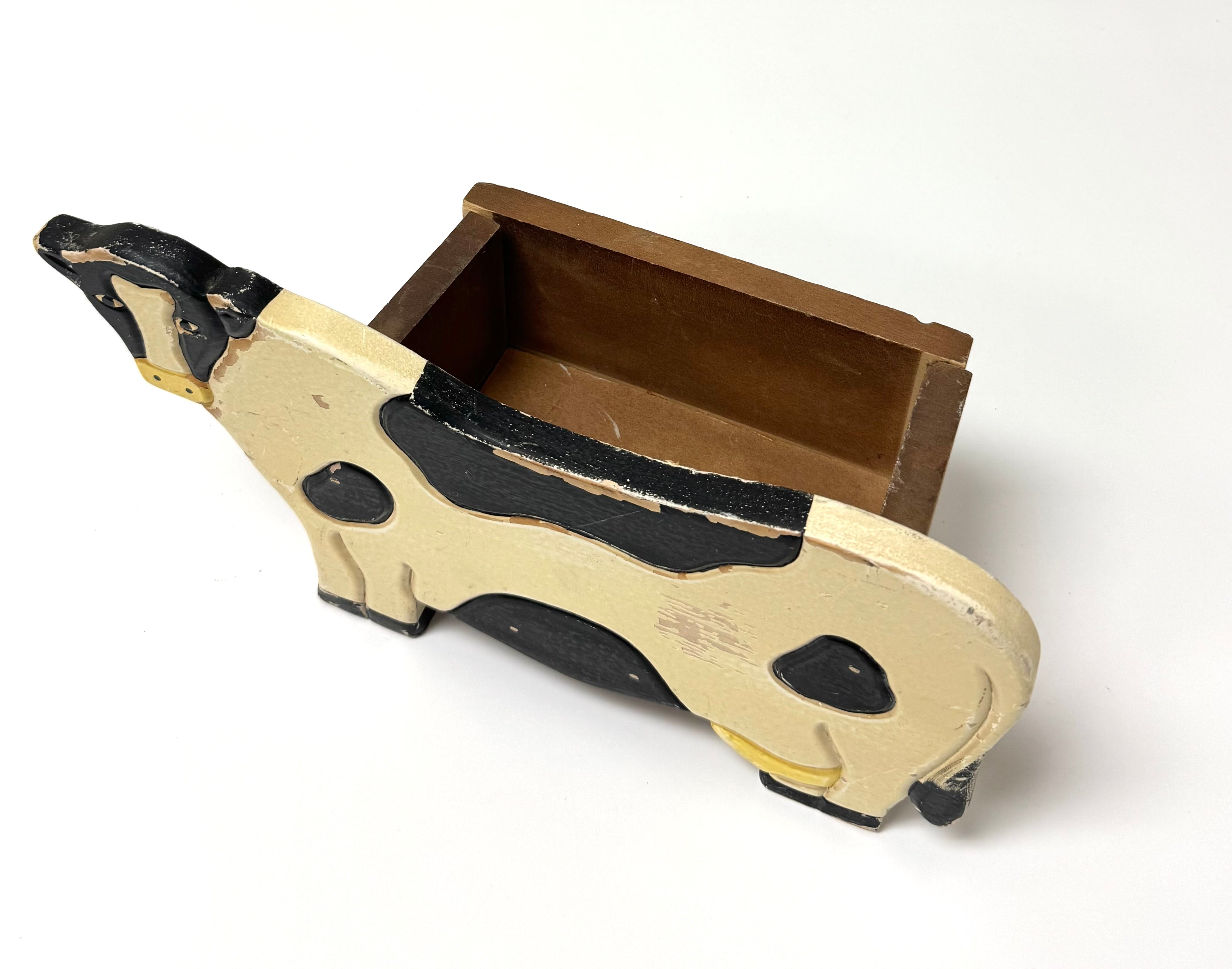 Folk Art Wooden Cow Box