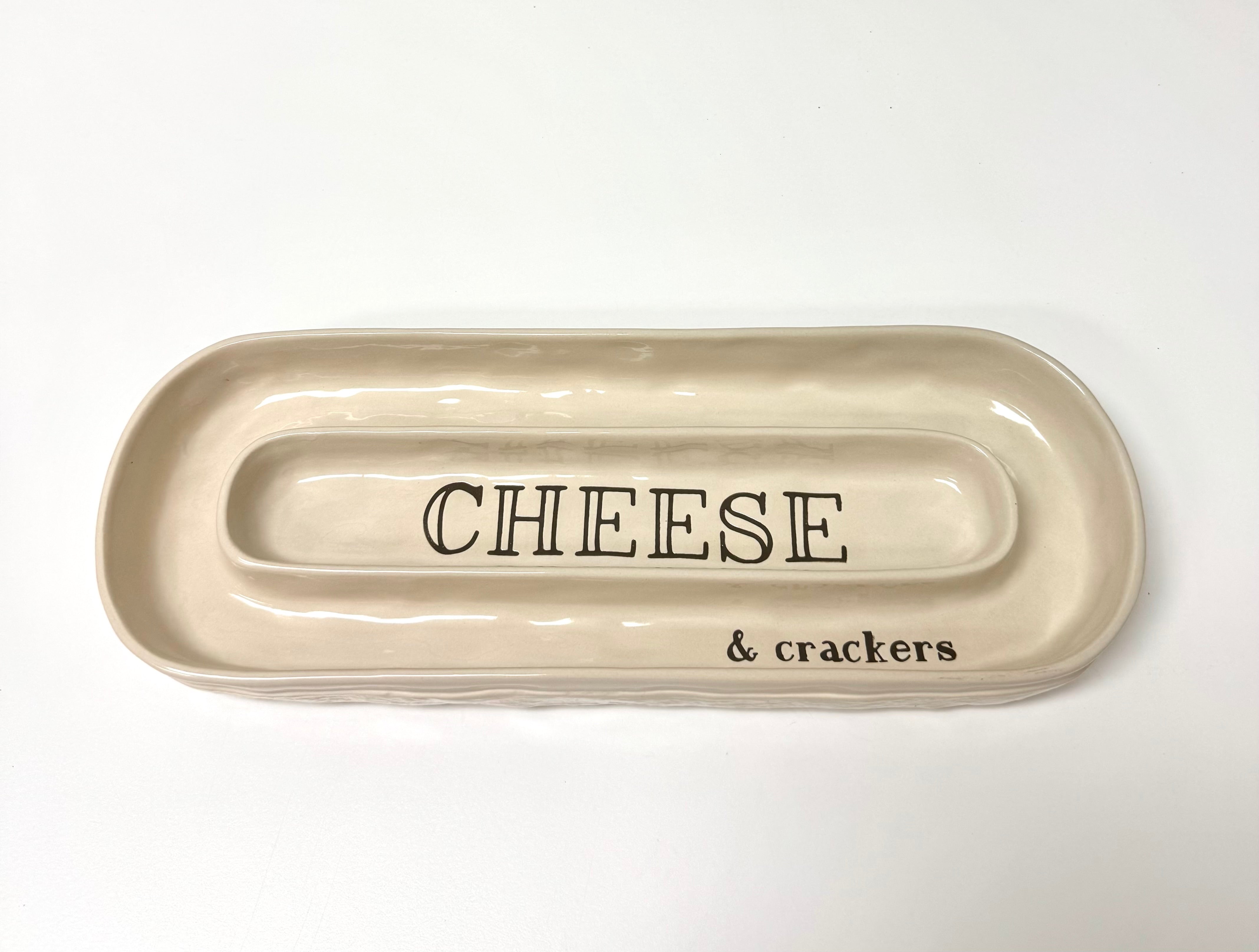 Beige Ceramic Cheese & Crackers Server